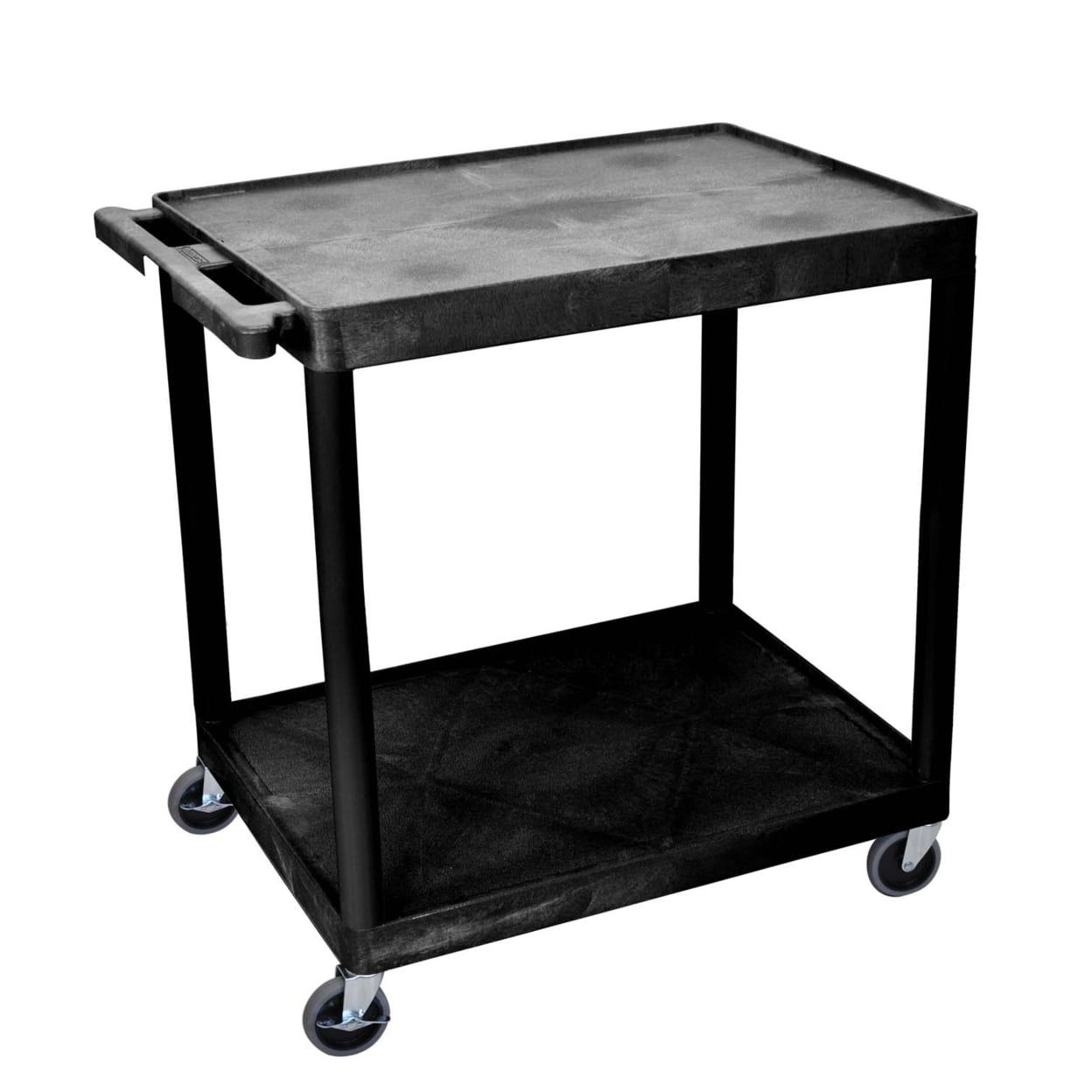 Black Two-Shelf Utility Cart with Raised Ledge