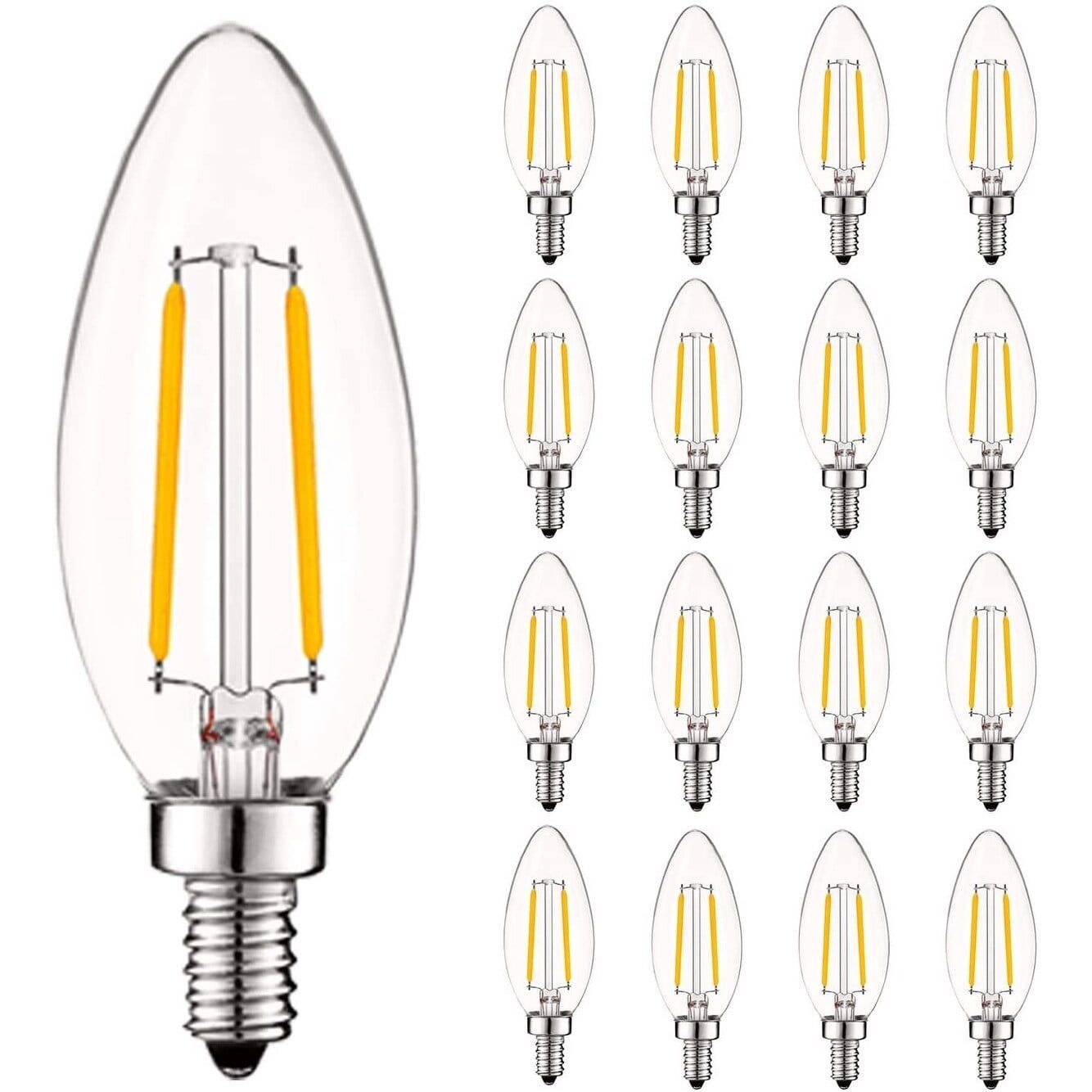 Vintage Clear Glass Dimmable LED Candelabra Bulbs, Bright White, 16 Pack