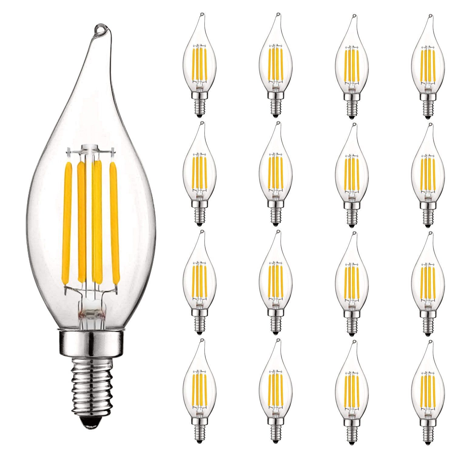 Luxrite Clear Glass Vintage LED Candelabra Light Bulbs, 16-Pack