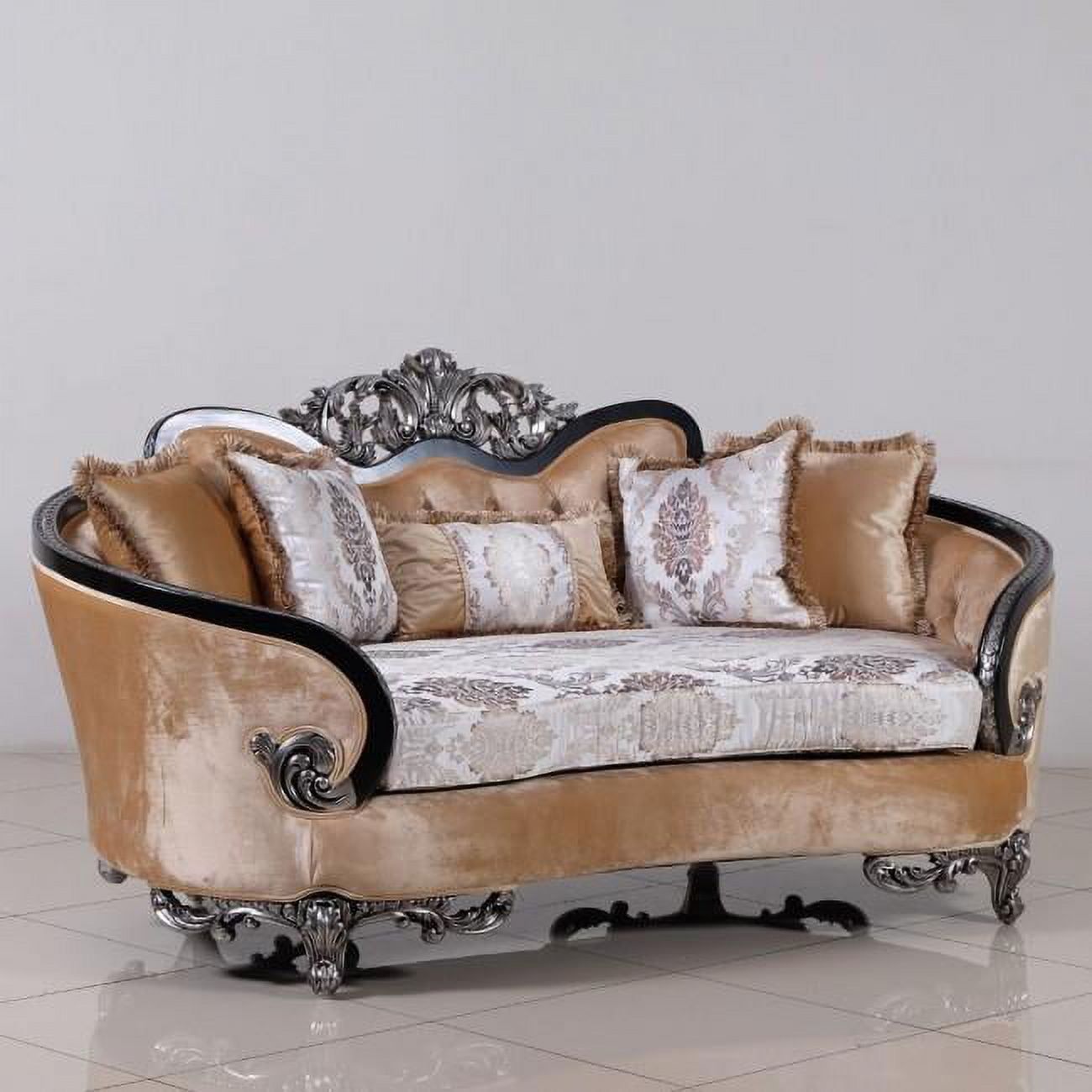 Rosabella Black and Silver Tufted Fabric Loveseat with Wood Trim