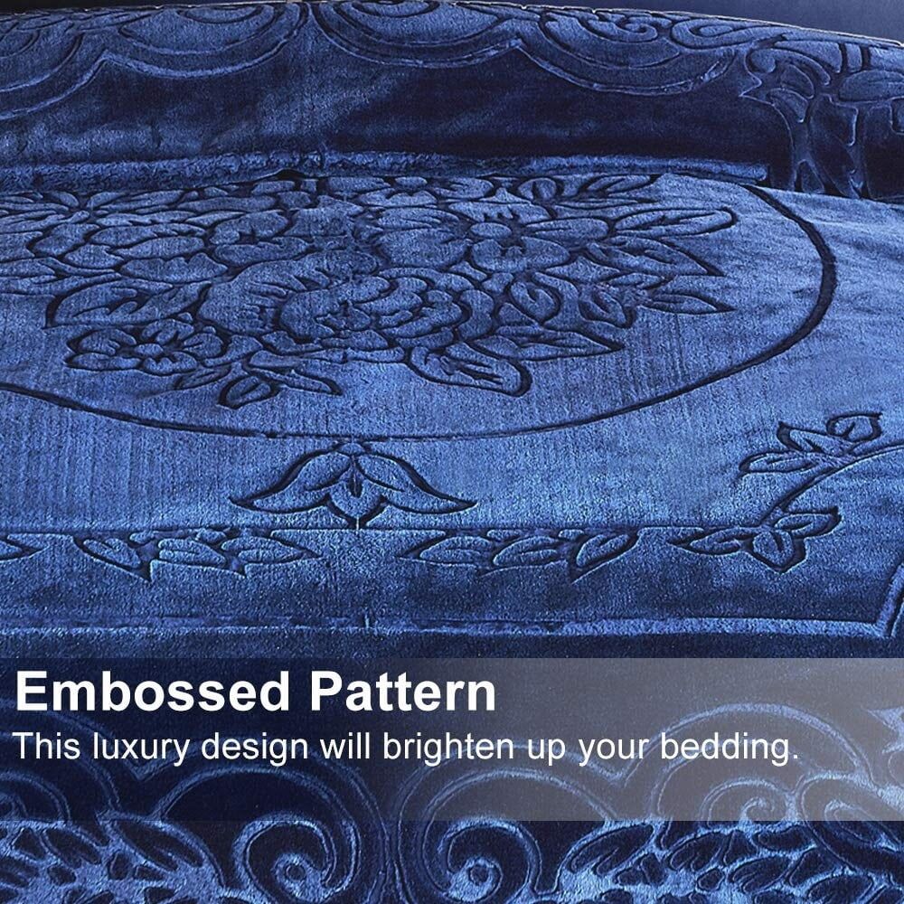 King Navy Embossed Floral Fleece Blanket
