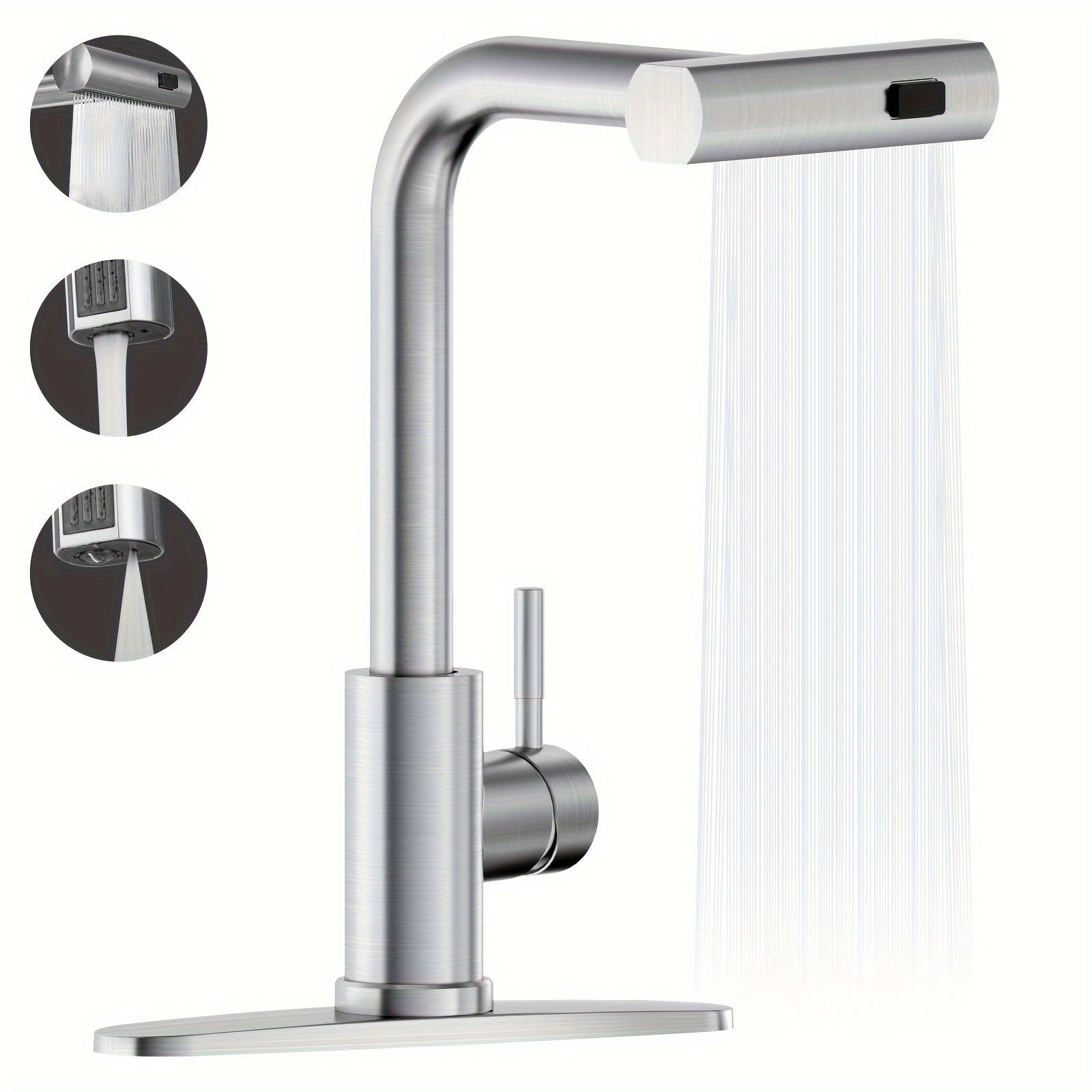 Brushed Nickel Stainless Steel Pull-Down Kitchen Faucet with Spray Modes