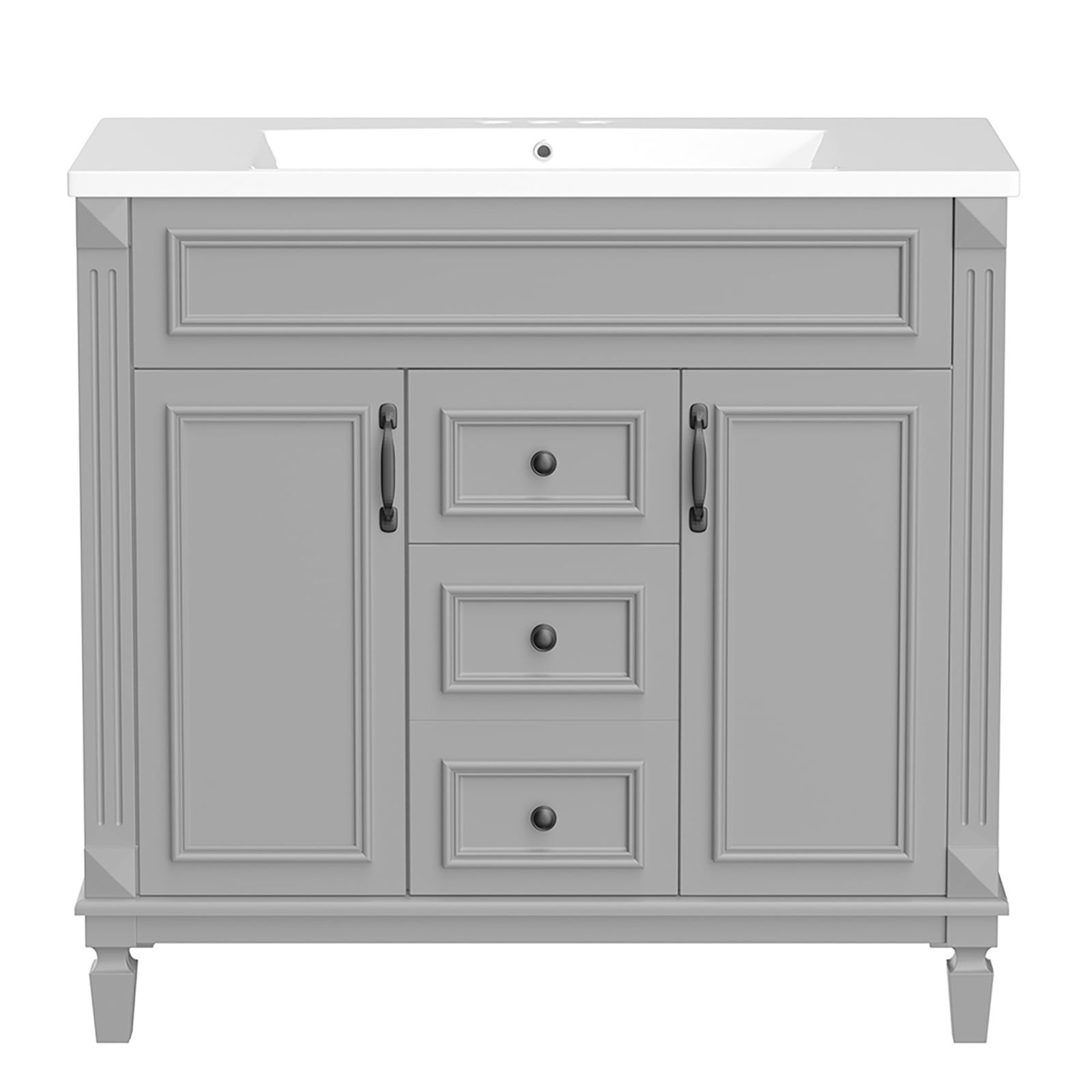 Gray 36" Freestanding MDF Bathroom Vanity with White Cultured Marble Top