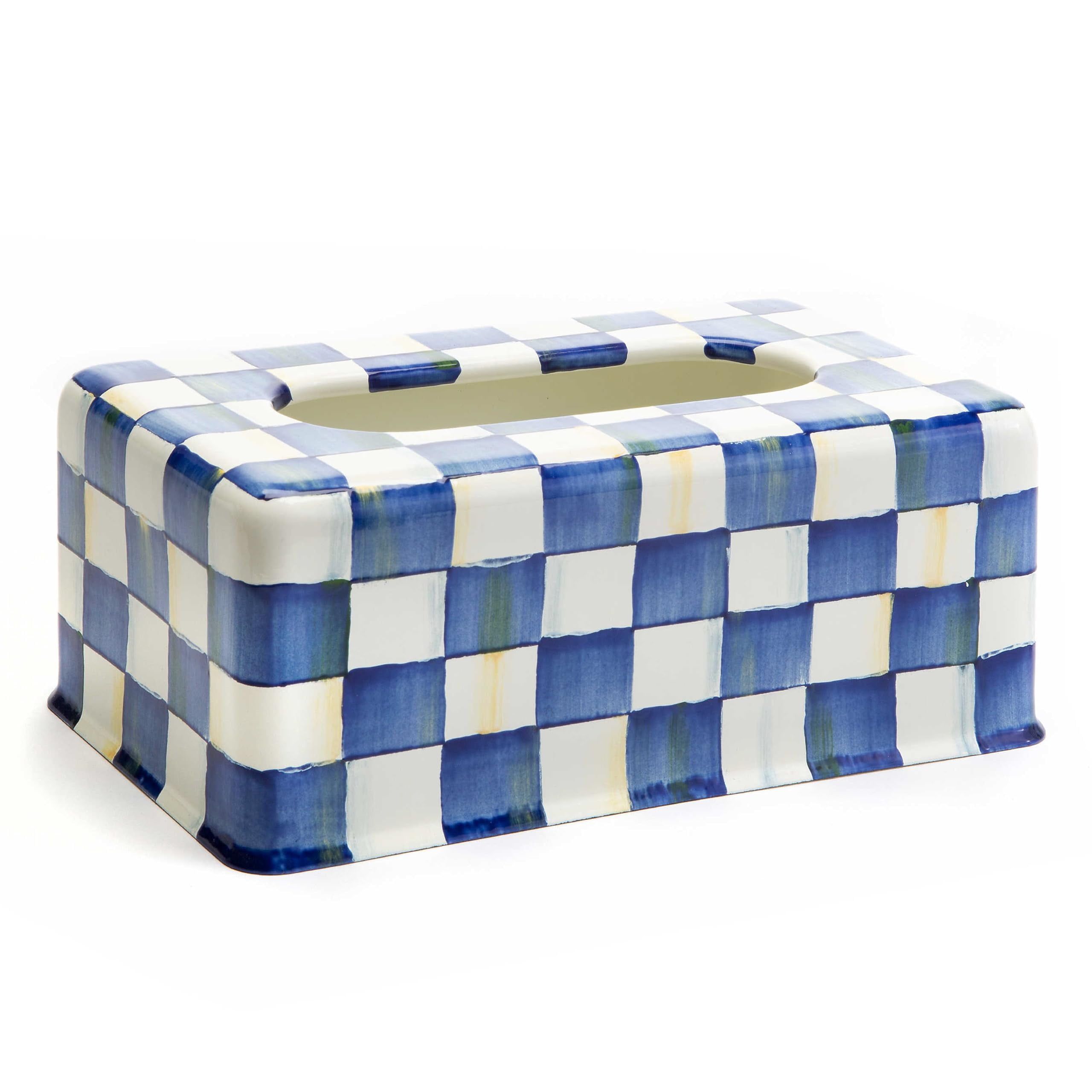 Royal Check Blue Enamel Kids Tissue Box Cover