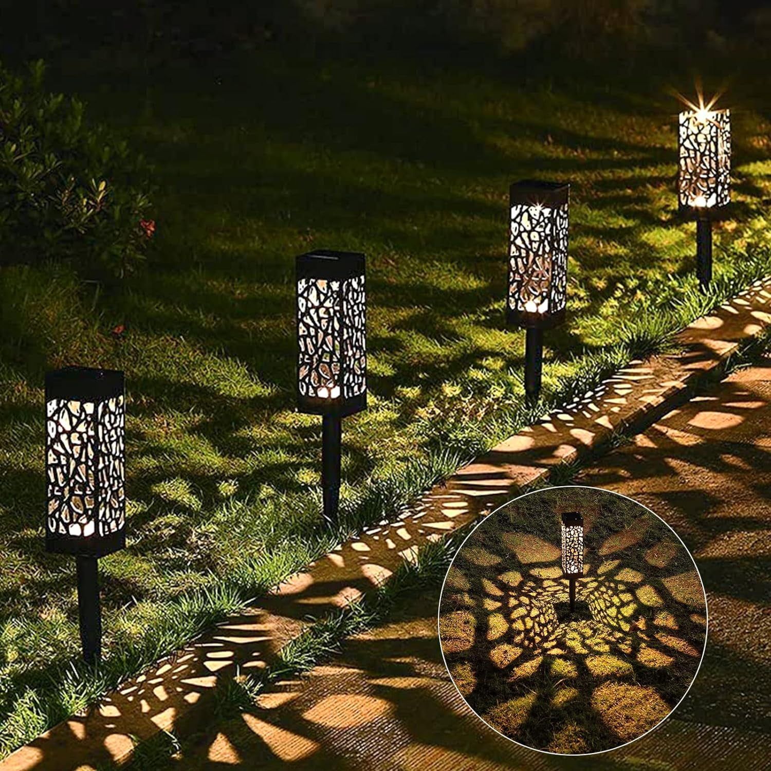 Outdoor Black LED Pathway Lights Multipack with Decorative Design