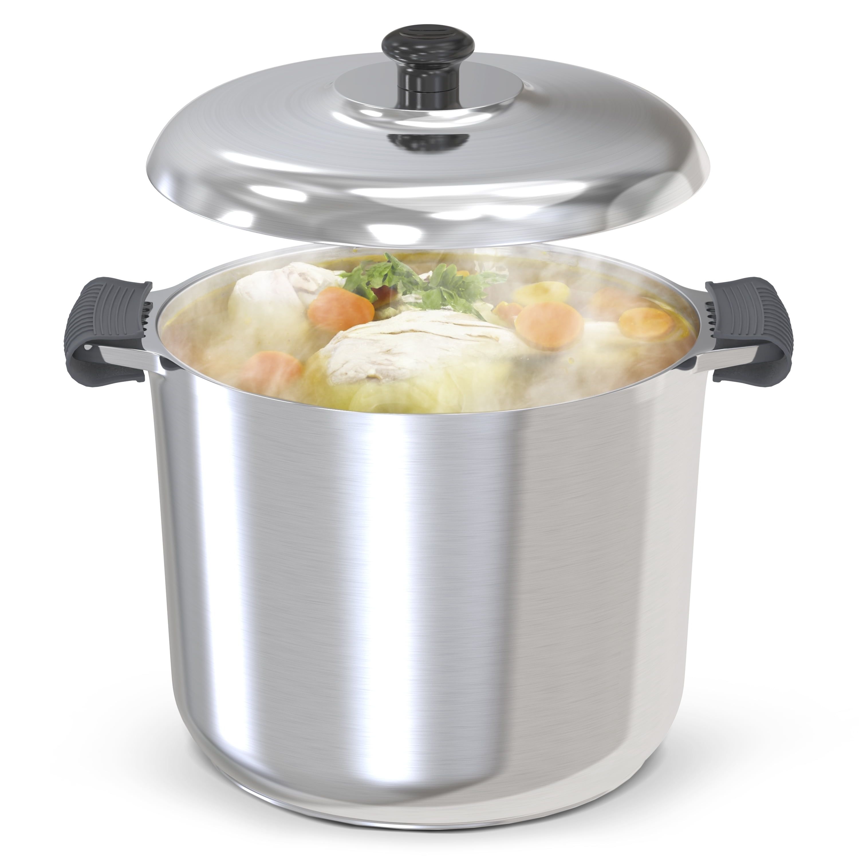 14 Quart Silver Aluminum Stock Pot with Silicone Handles