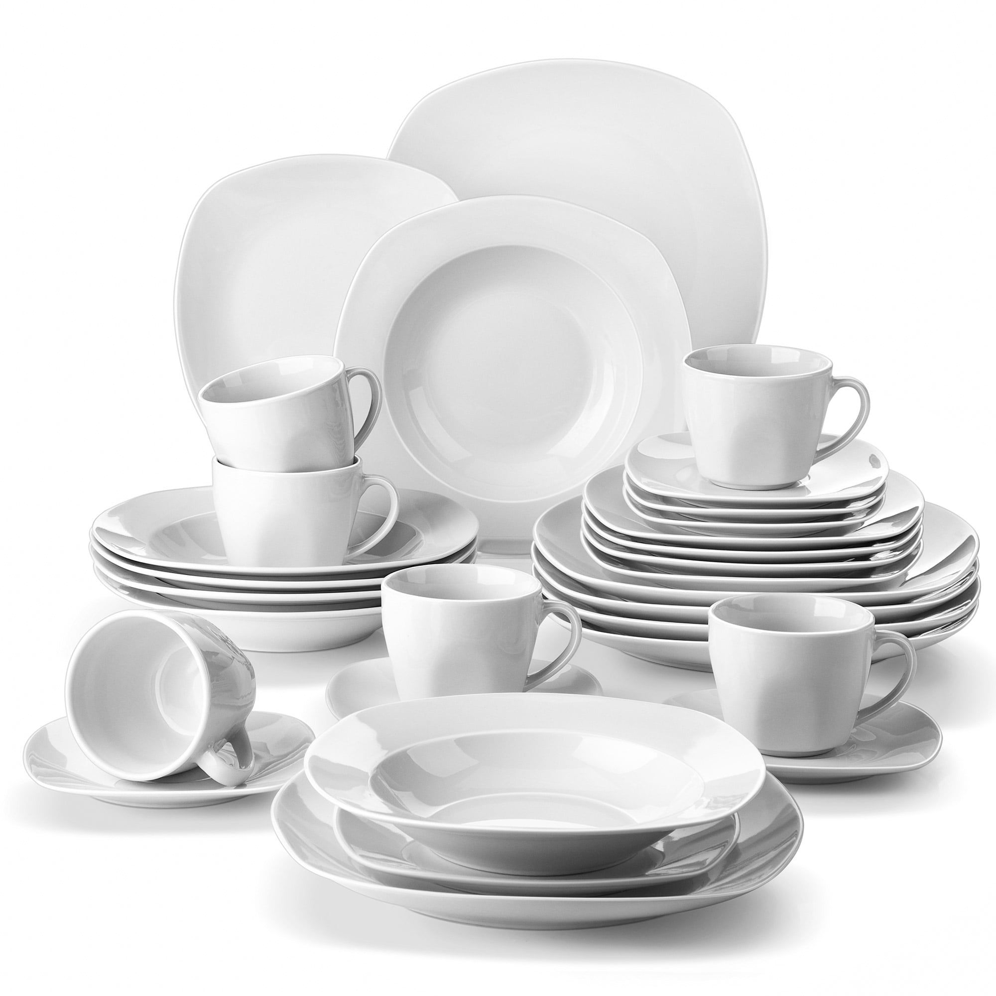 Elisa White Porcelain Square Dinnerware Set, Service for 6