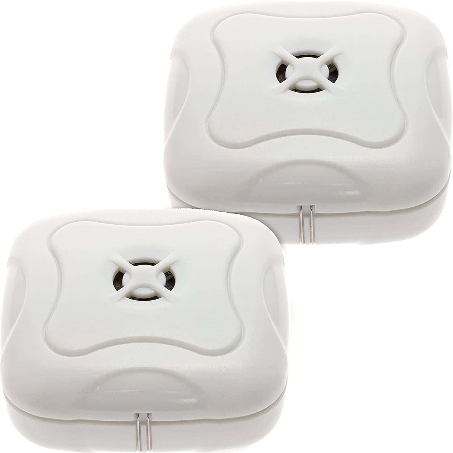 Compact White Battery-Powered Water Leak Detector Alarm, 2-Pack