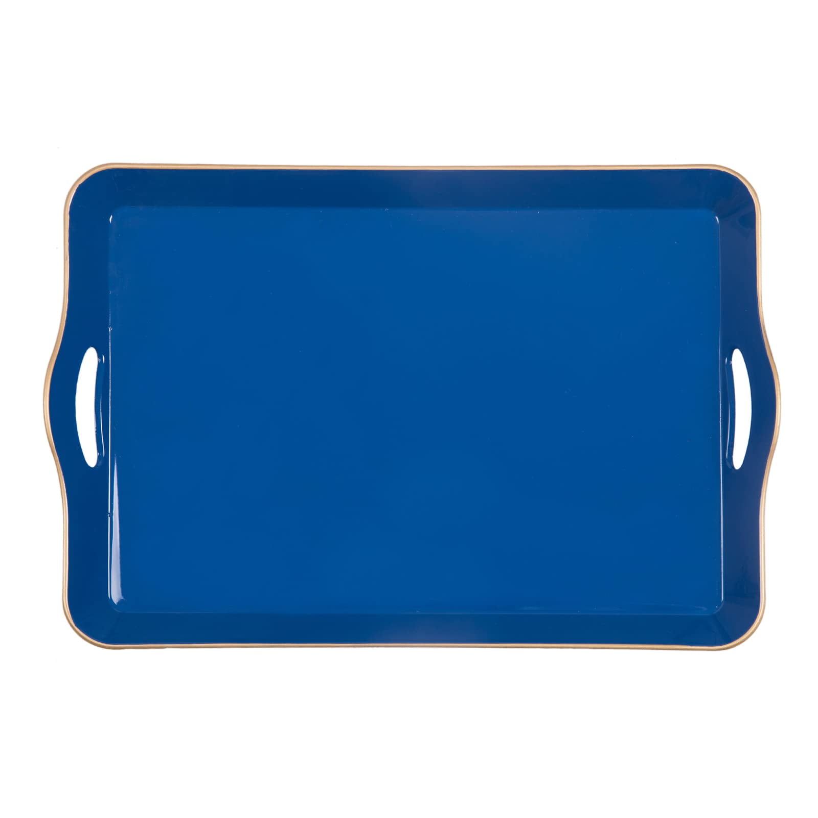 Royal Blue Melamine Serving Tray with Gold Edge, 17" Rectangular