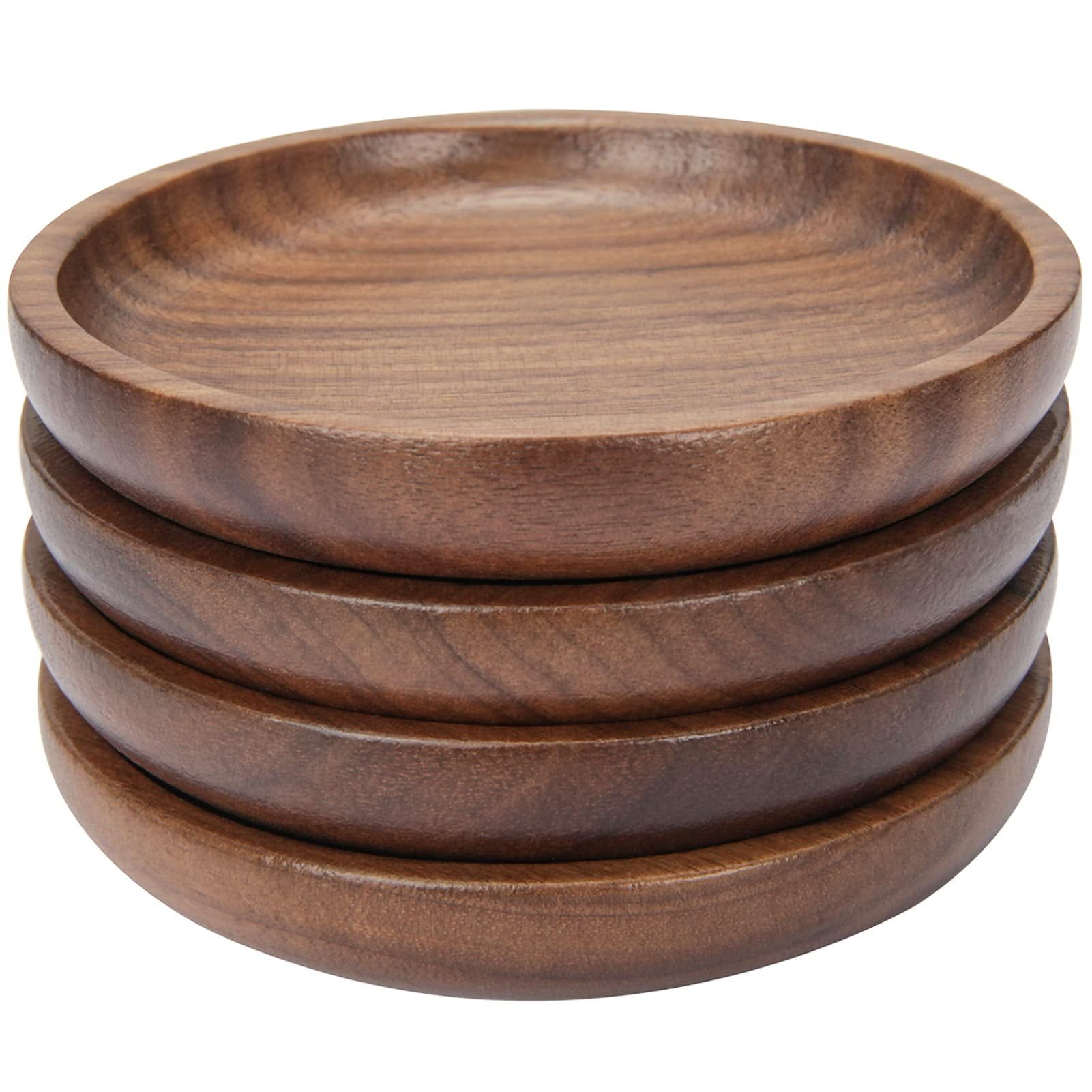 Round Walnut Wood Coasters Set of 4