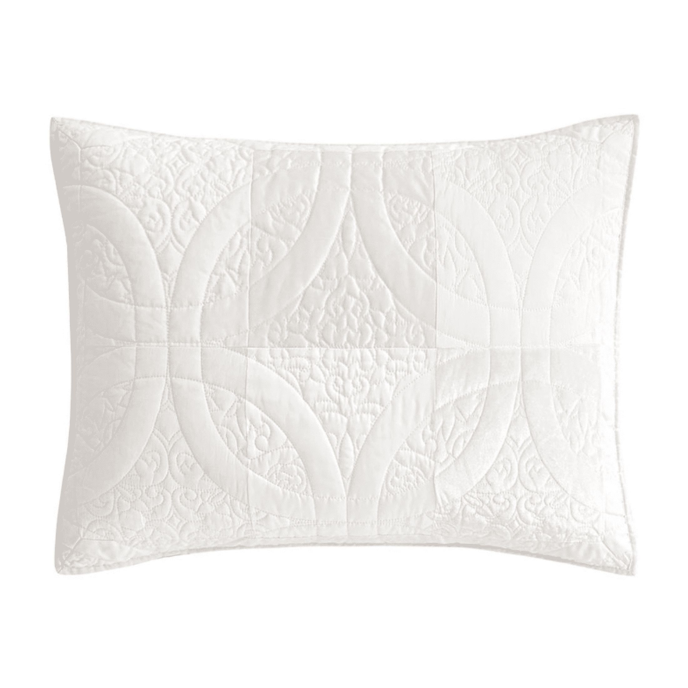 White Cotton Standard Sham with Ornate Stitching