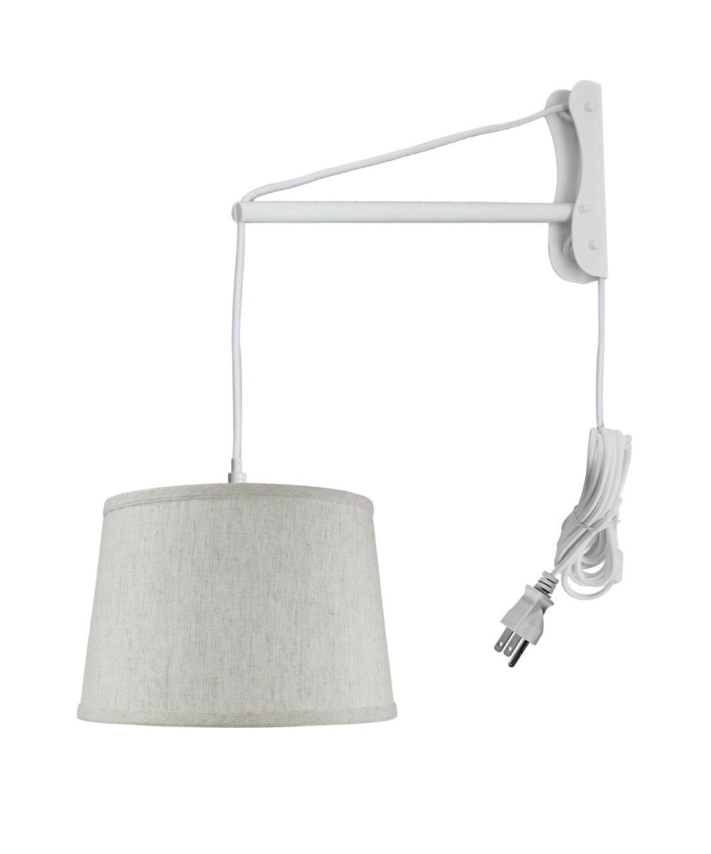 White Textured Drum Shade Wall Mount Pendant Light with Steel Arm