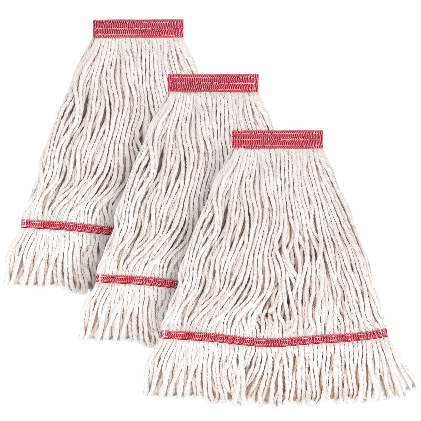 Heavy Duty White Cotton Loop-End Mop Heads, Pack of 3