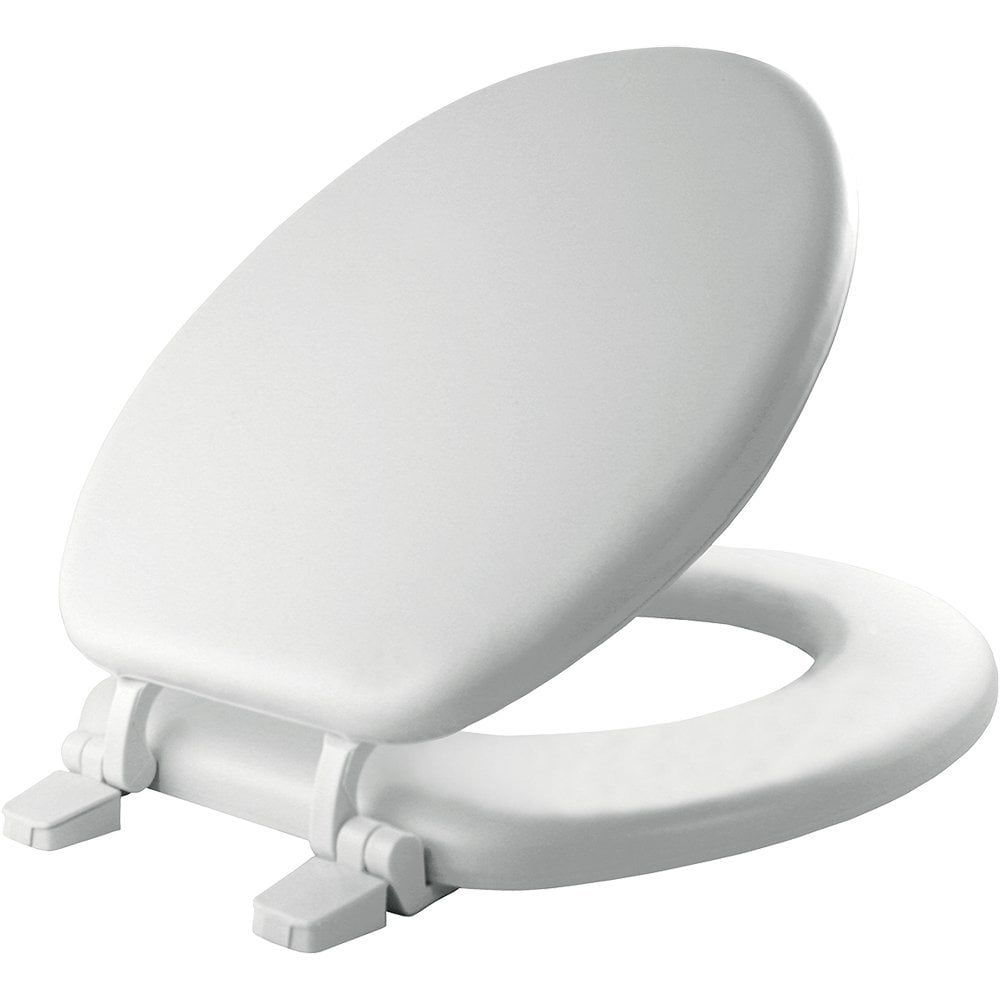 Round White Soft Vinyl Padded Toilet Seat with Plastic Hinges