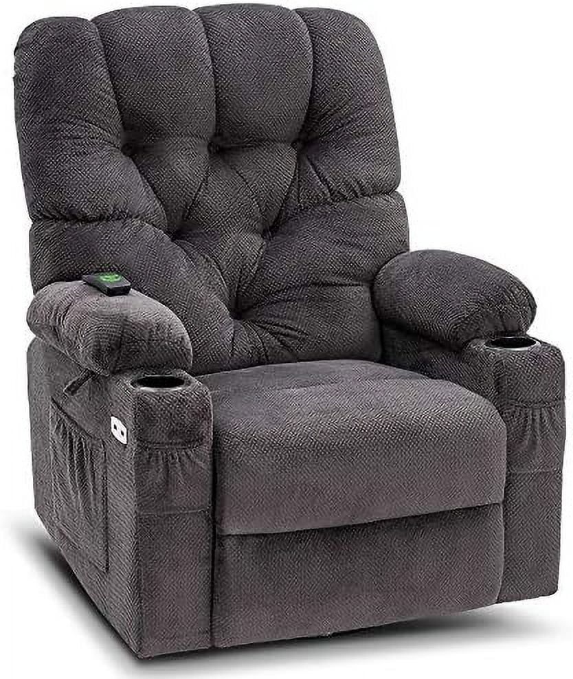 Gray Power Swivel Recliner with USB Ports and Cup Holders