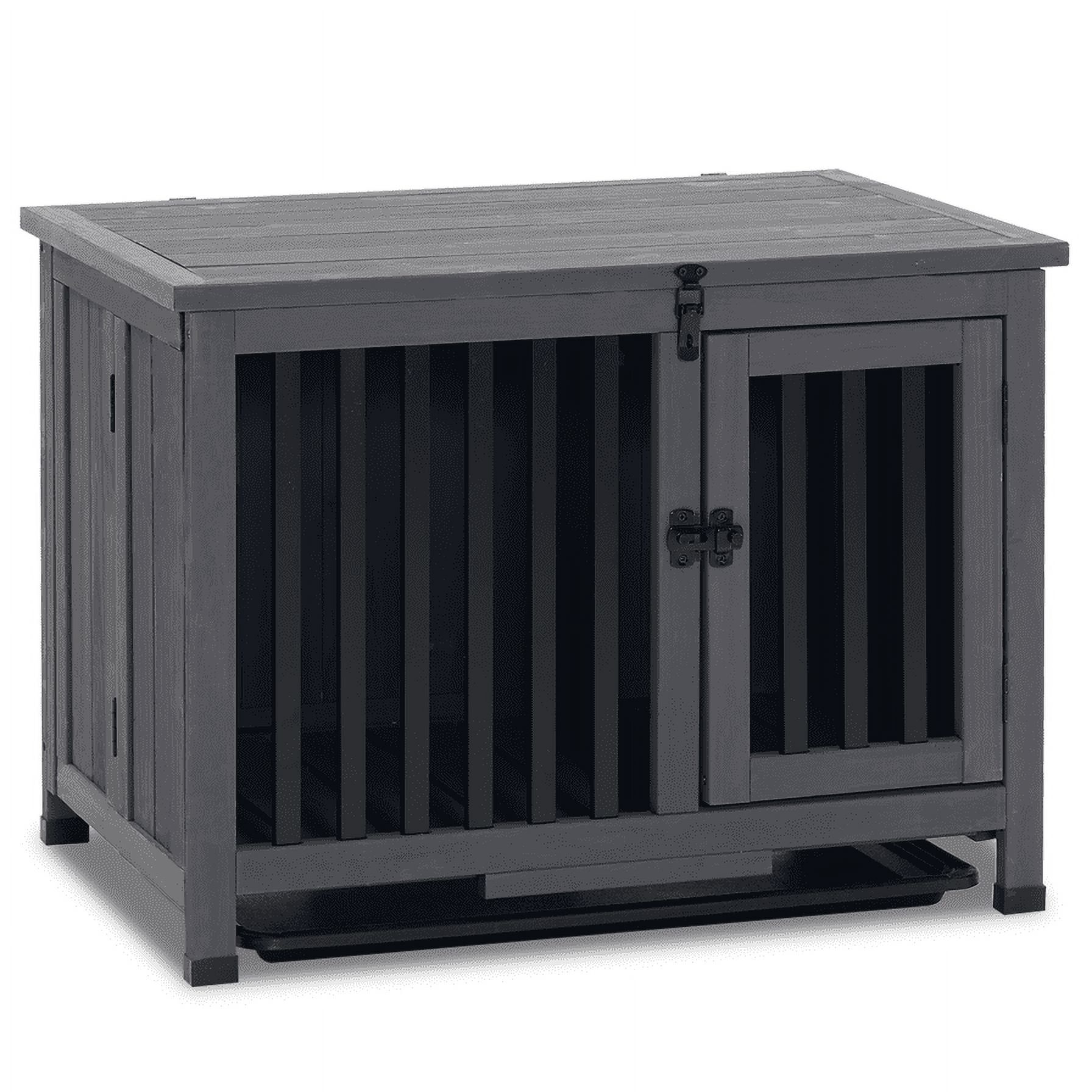 Small Gray Fir Wood Portable Dog Crate Table