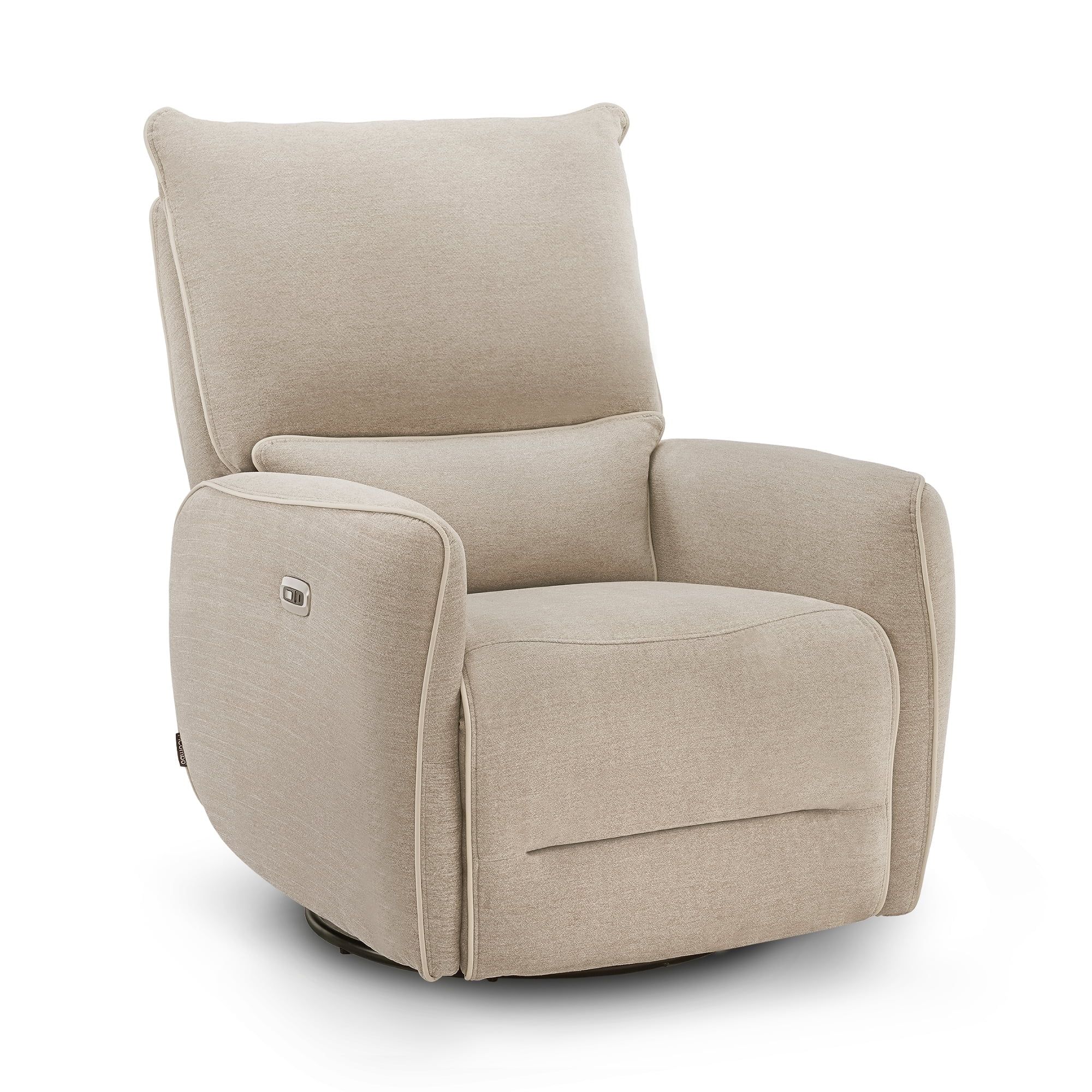 Beige Fabric Swivel Glider Recliner with Metal Base