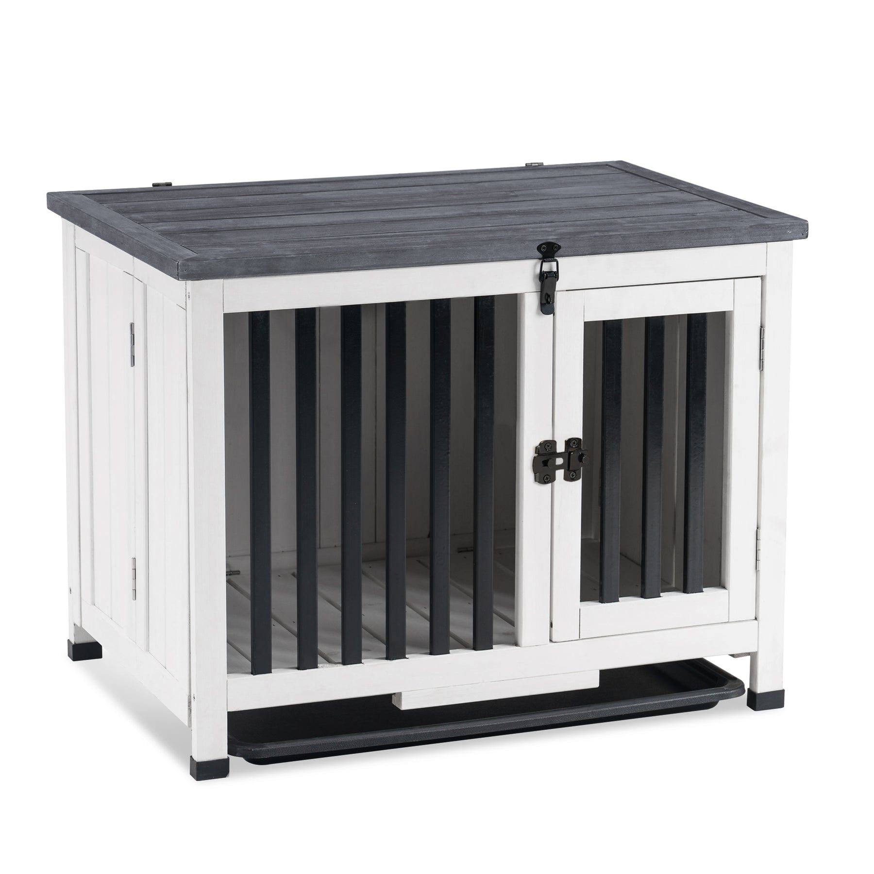 Small Black and Gray Wooden Dog Crate End Table