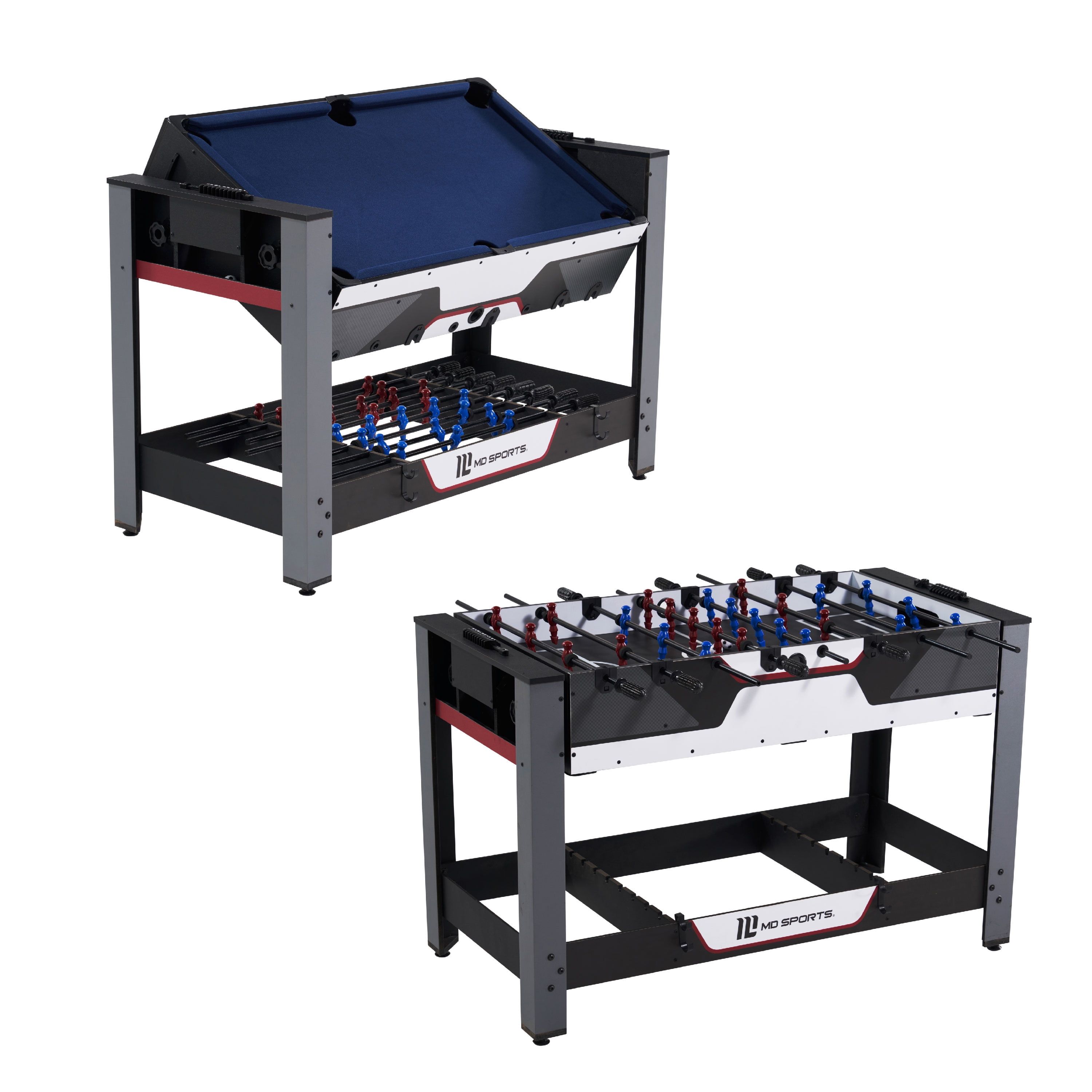 MD Sports 48" Black and Blue 2-in-1 Foosball and Pool Table