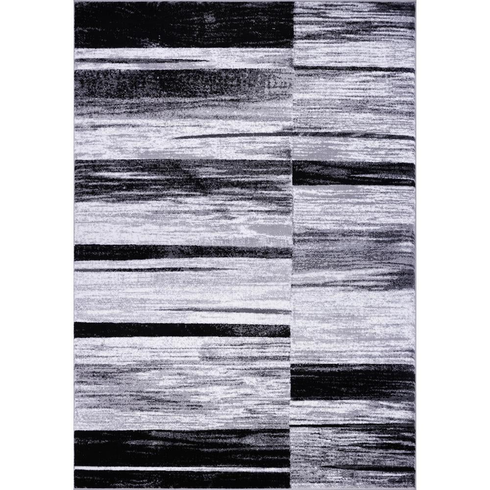 Black and White Rectangular Stain-Resistant Synthetic Rug