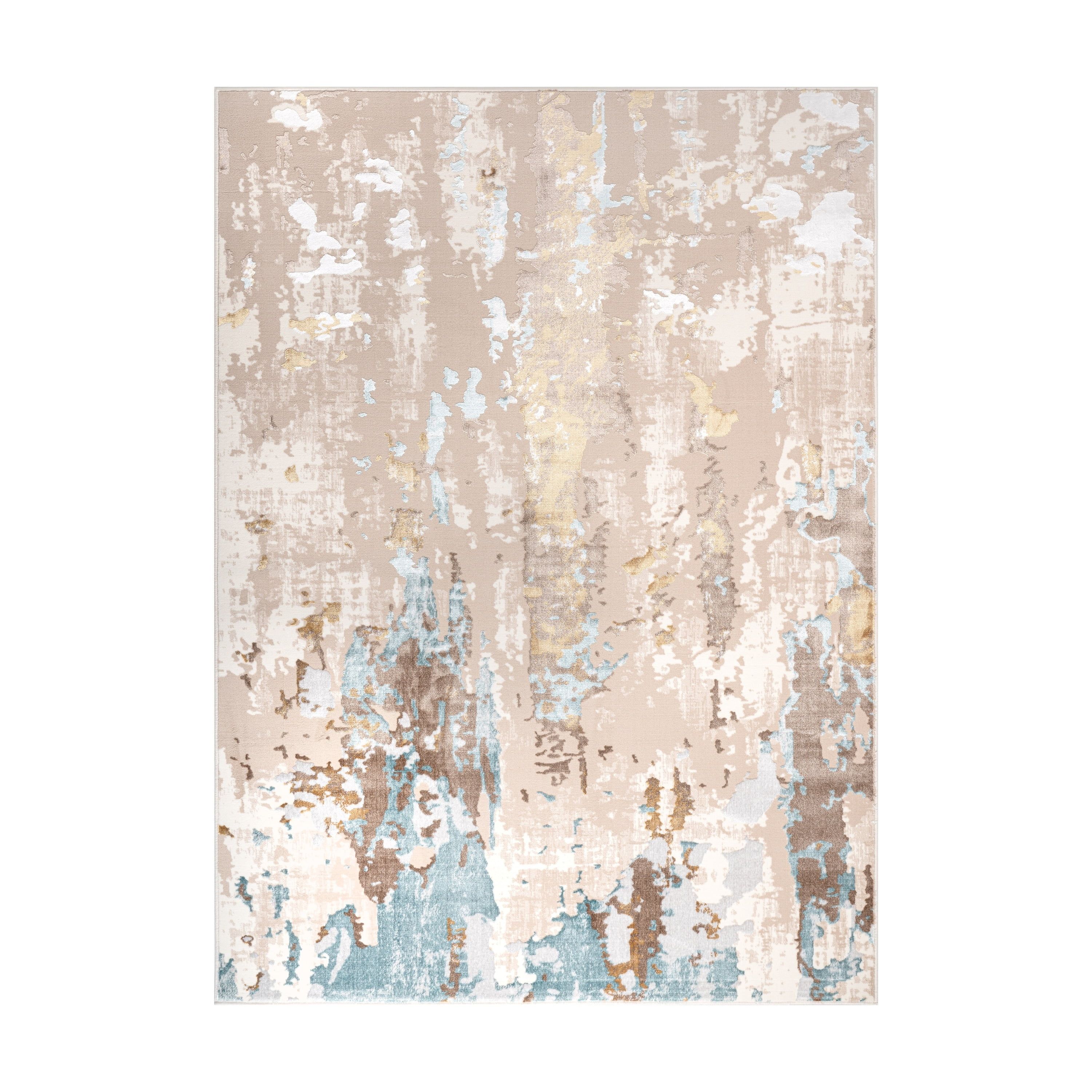 London Collection Cream and Brown Abstract Area Rug