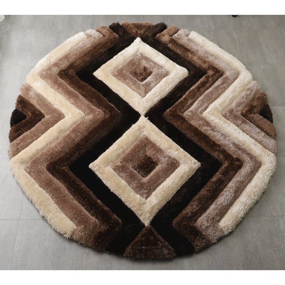 Mateos 7' Round Brown Geometric Shag Area Rug