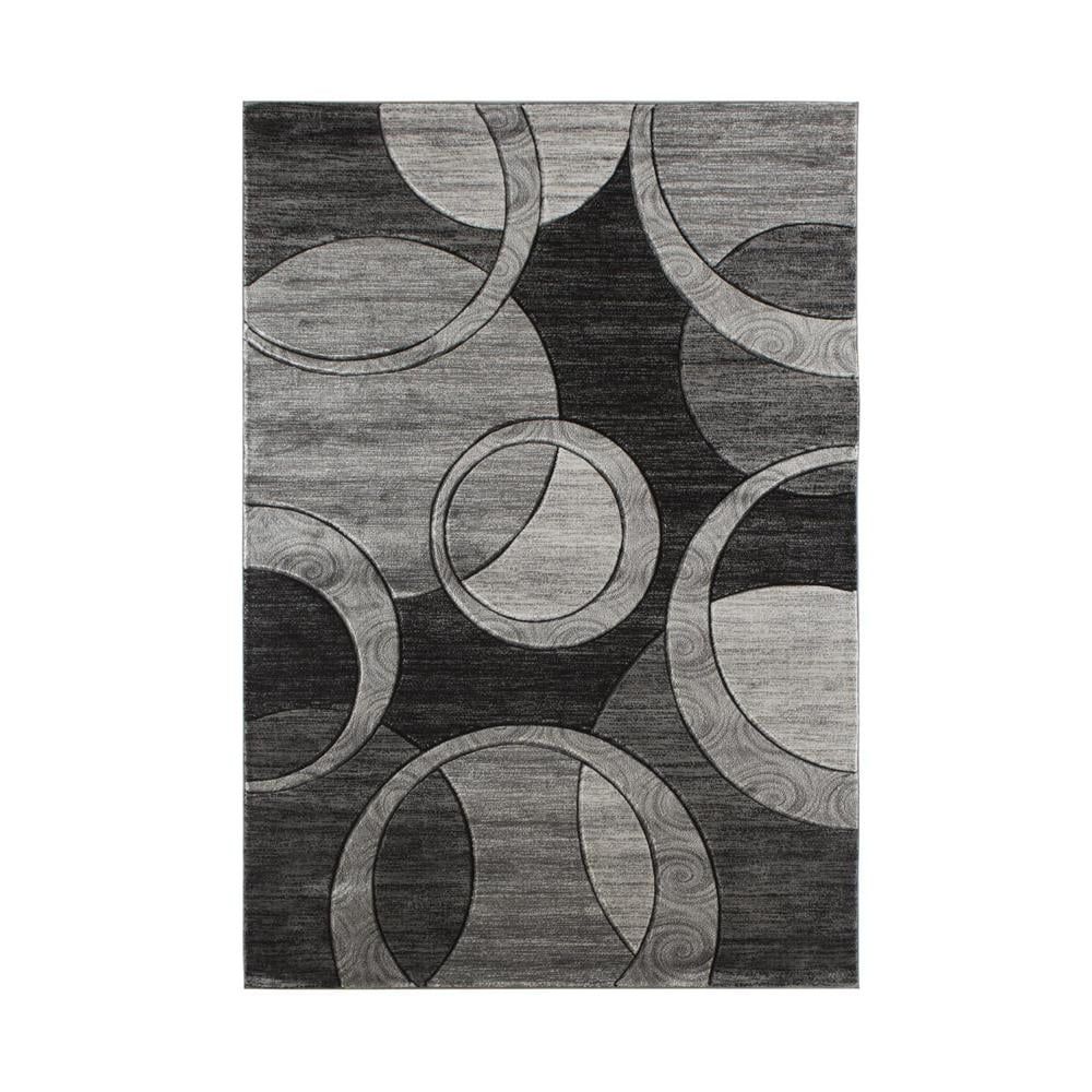 Orelsi Gray and Black Geometric Circles 2' x 3' Area Rug