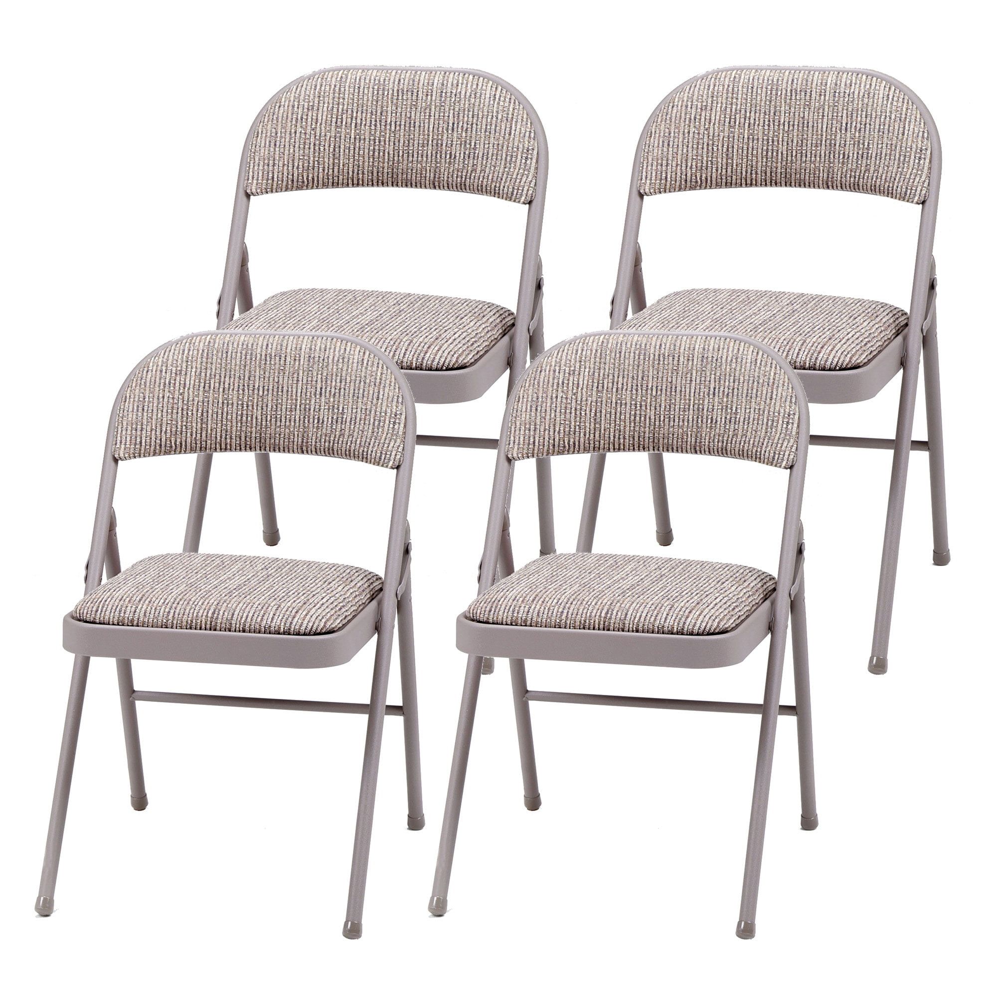 Gray Metal and Fabric Padded Folding Chairs, Set of 4