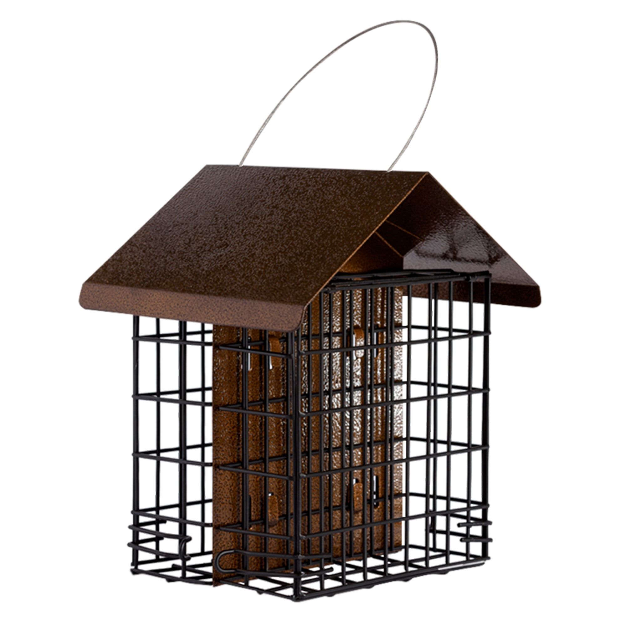 Double Suet Bird Feeder with Metal Roof and Cage