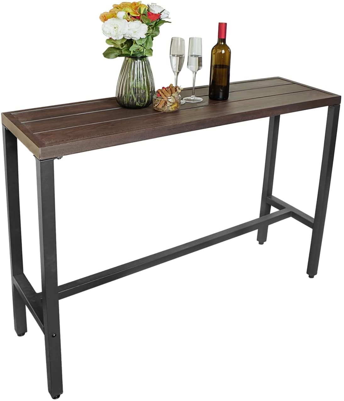 Black Metal Frame Rectangular Counter Height Patio Table with Wood-Like Top