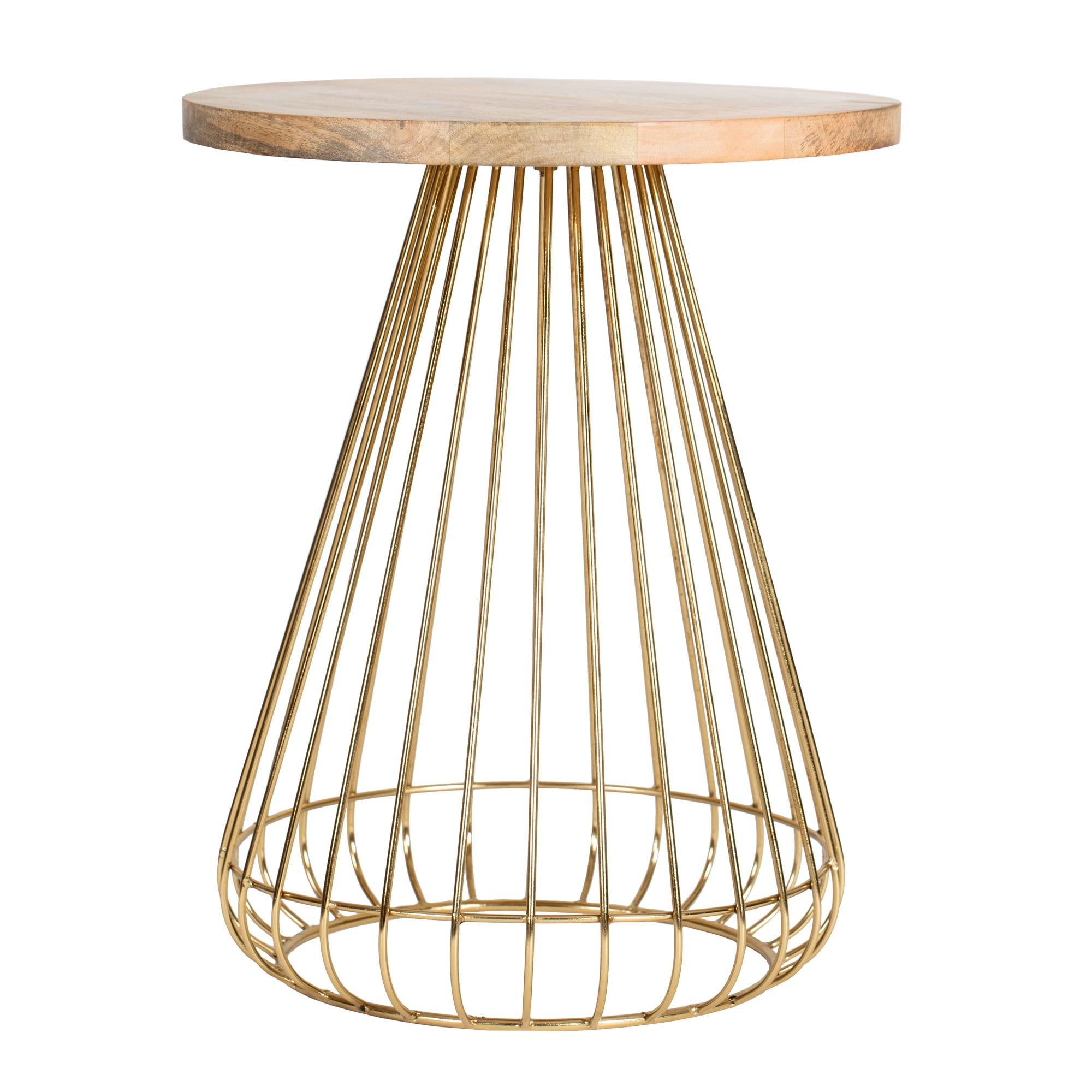 Opulent Round 20" Gold and Natural Wood Side Table