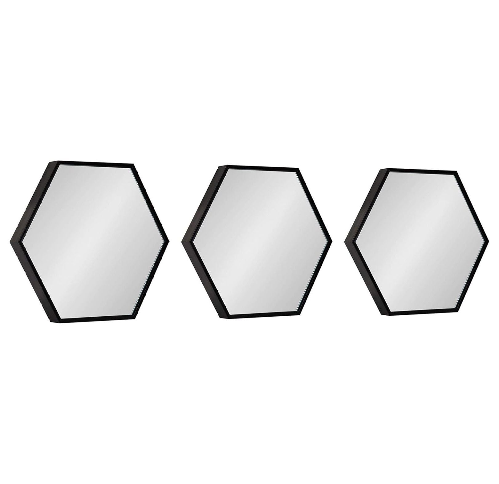 Black Hexagon Wall Mirror Set, 3 Pieces, 14x16