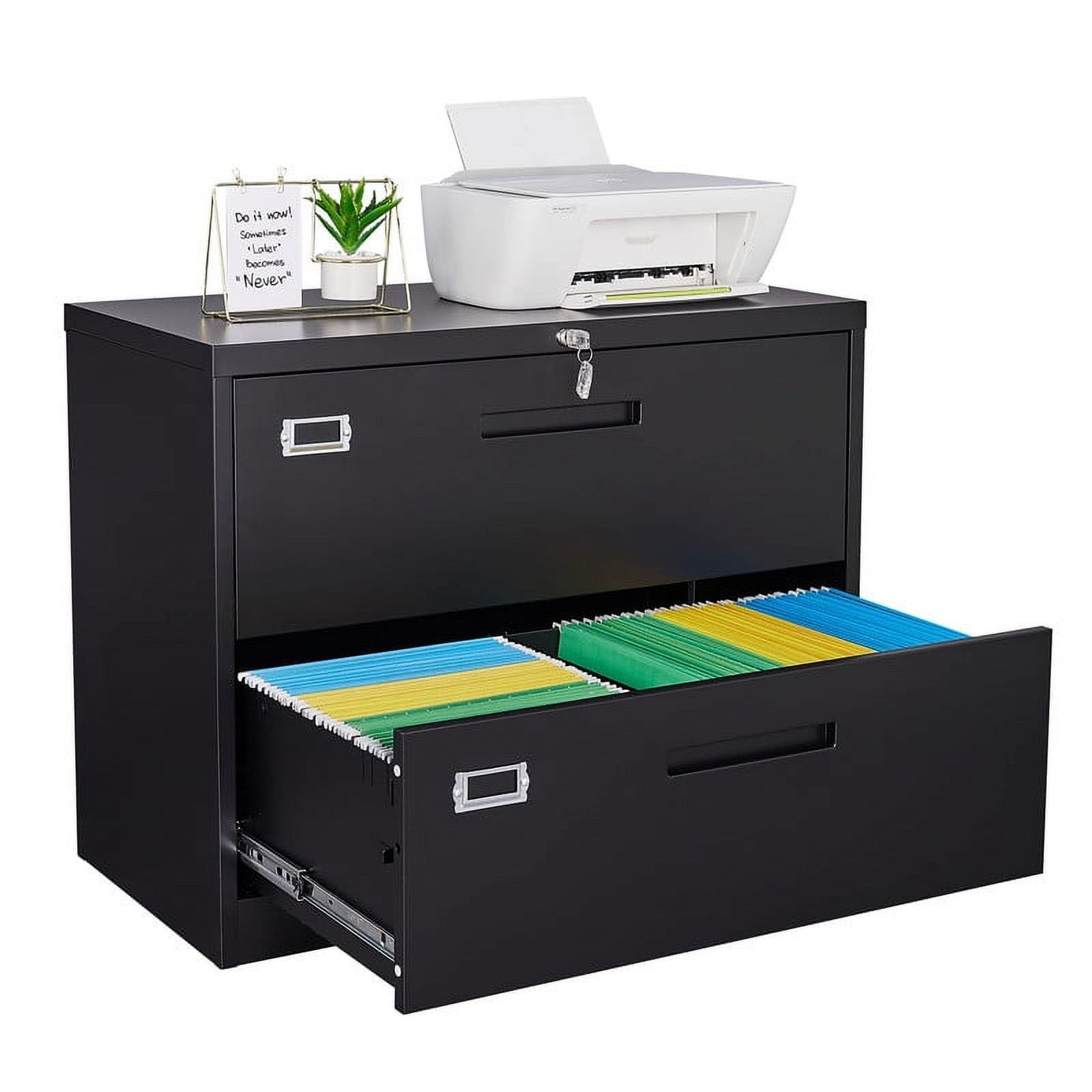 Black Metal 2-Drawer Lockable Lateral File Cabinet