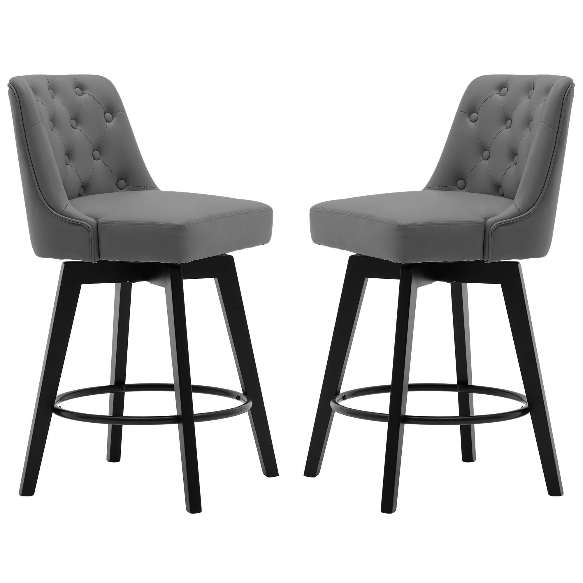 Dark Grey Faux Leather Adjustable Swivel Bar Stools, Set of 2