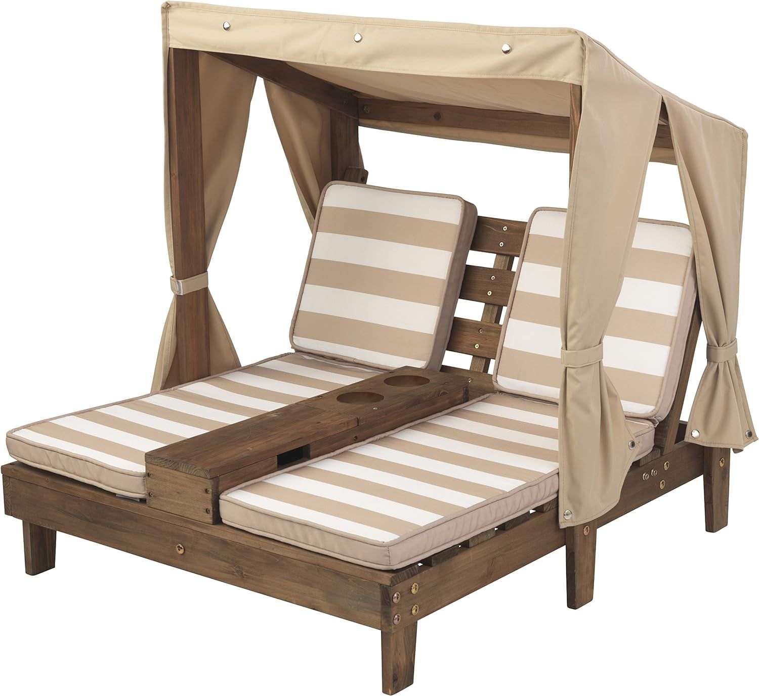 Espresso Cedar Kid-Sized Outdoor Double Chaise Lounger with Canopy