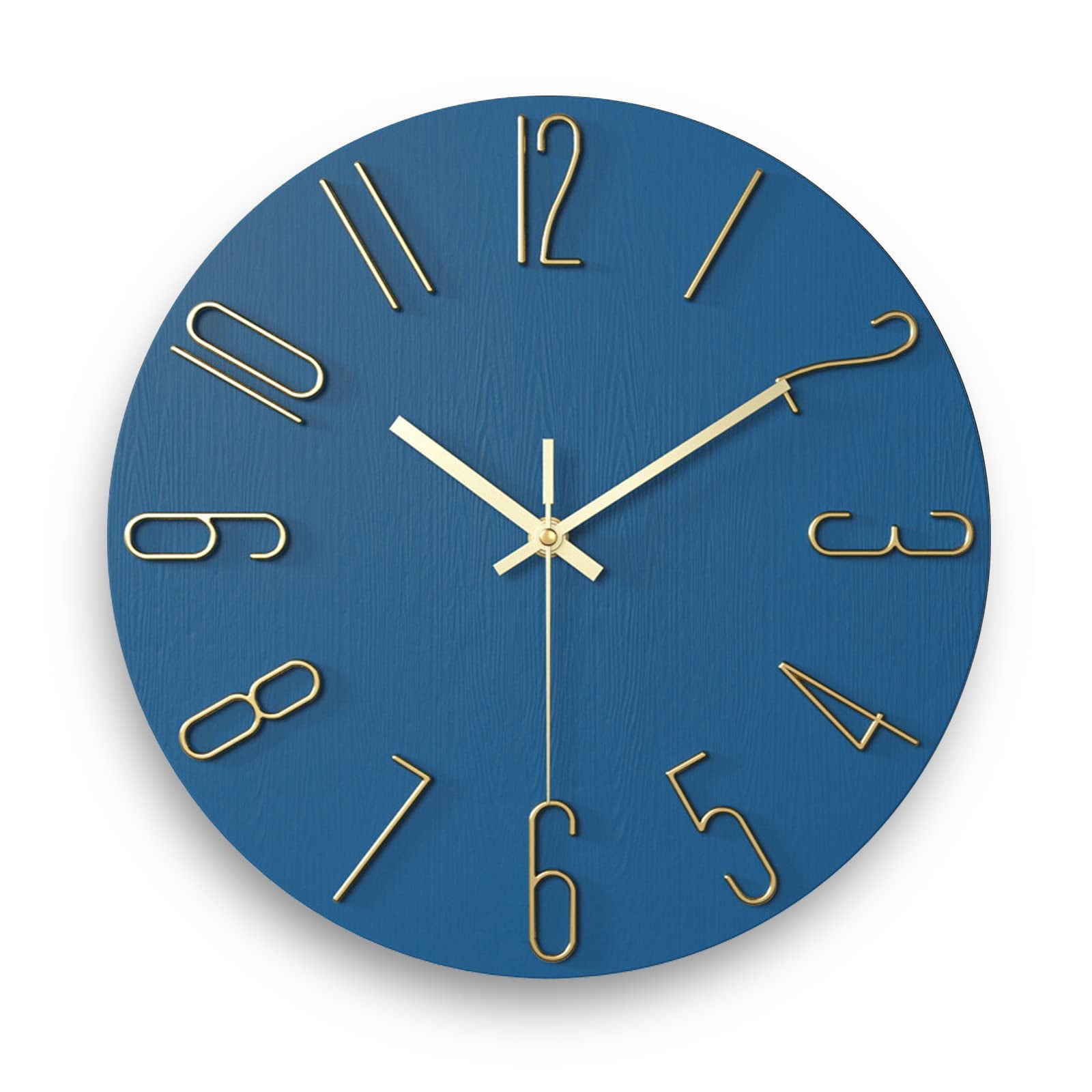 Blue and Gold 12-Inch Round Plastic Analog Wall Clock