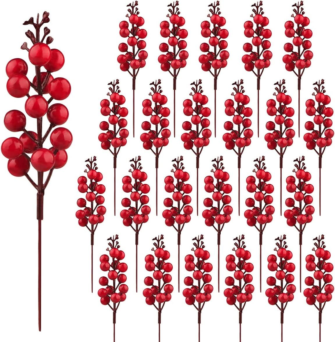 24 Pack Red Artificial Berry Stems for Christmas Tree Decor