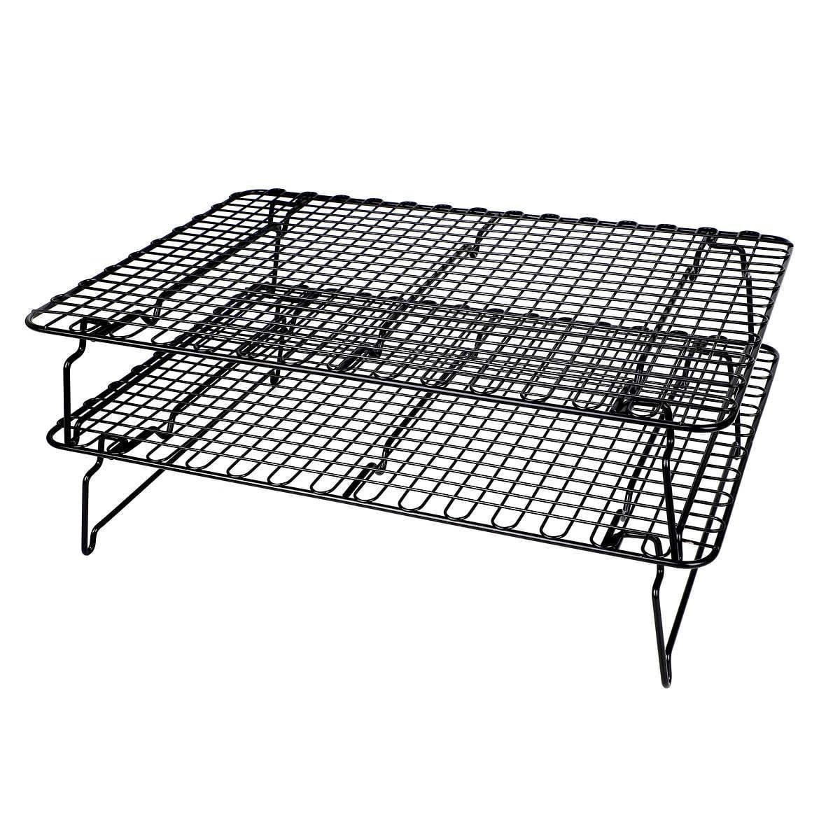 Black Stainless Steel Stackable Cooling Racks with Folding Legs, Set of 2