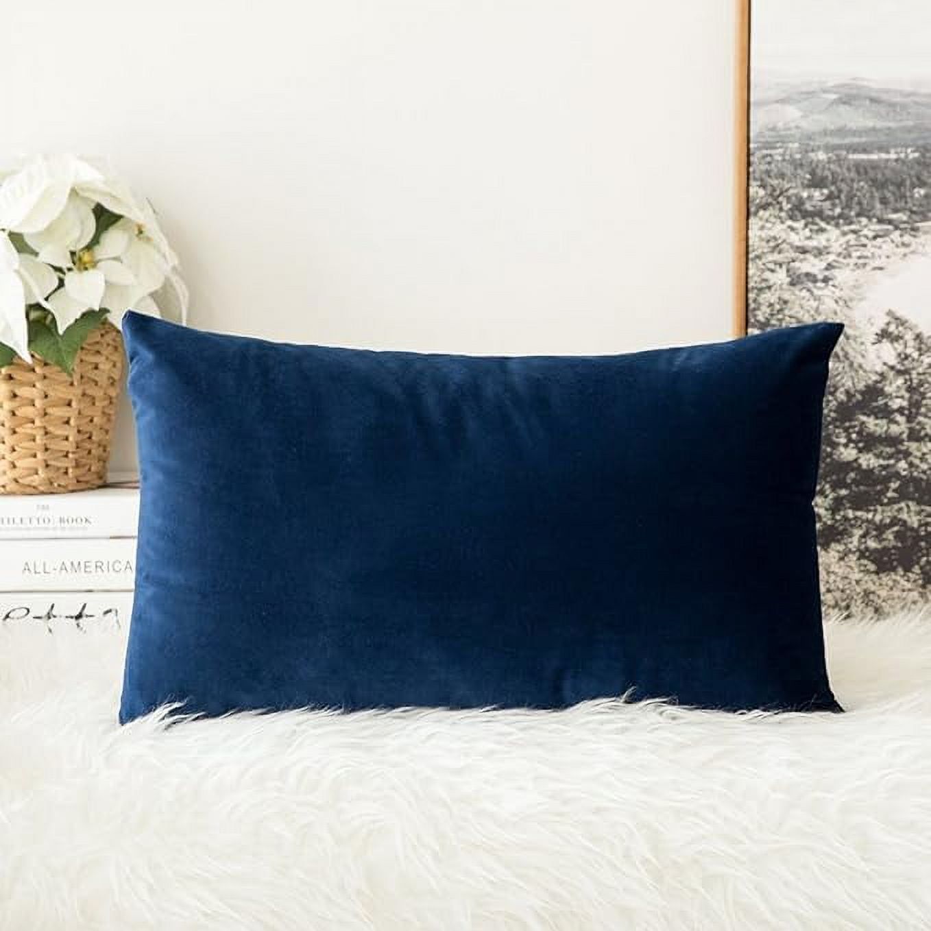 Dark Blue Velvet Decorative Throw Pillow Cover 12 x 20 Inch