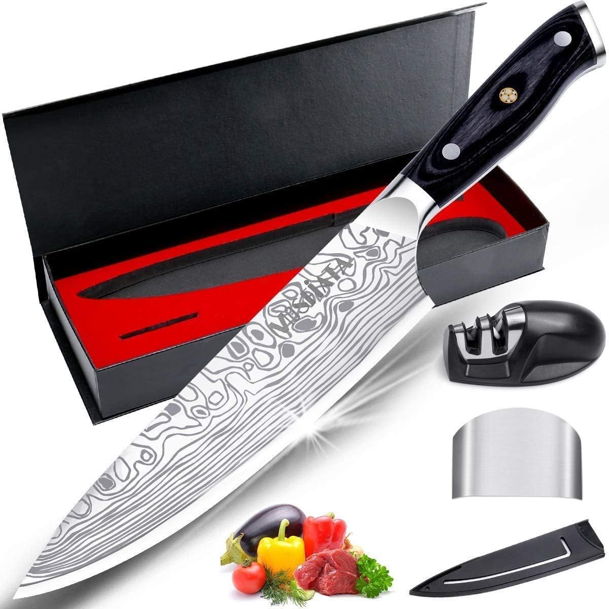 8-Inch Silver Stainless Steel Professional Chef's Knife with Accessories