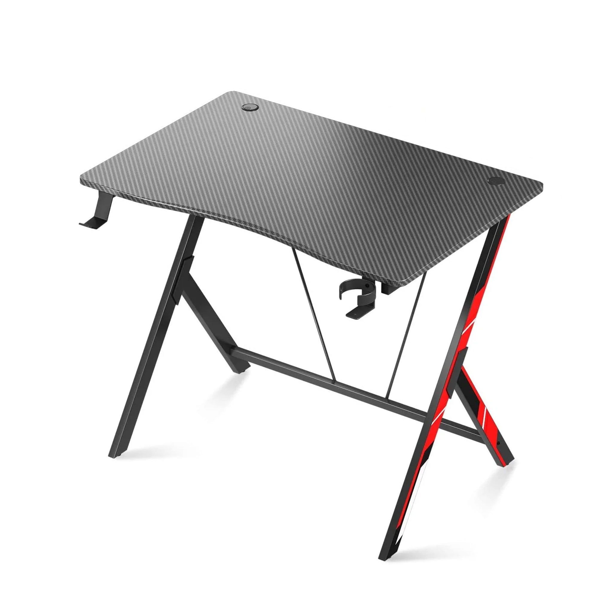 31-Inch Black Carbon Fiber Gaming Desk with Cup Holder and Headphone Hook