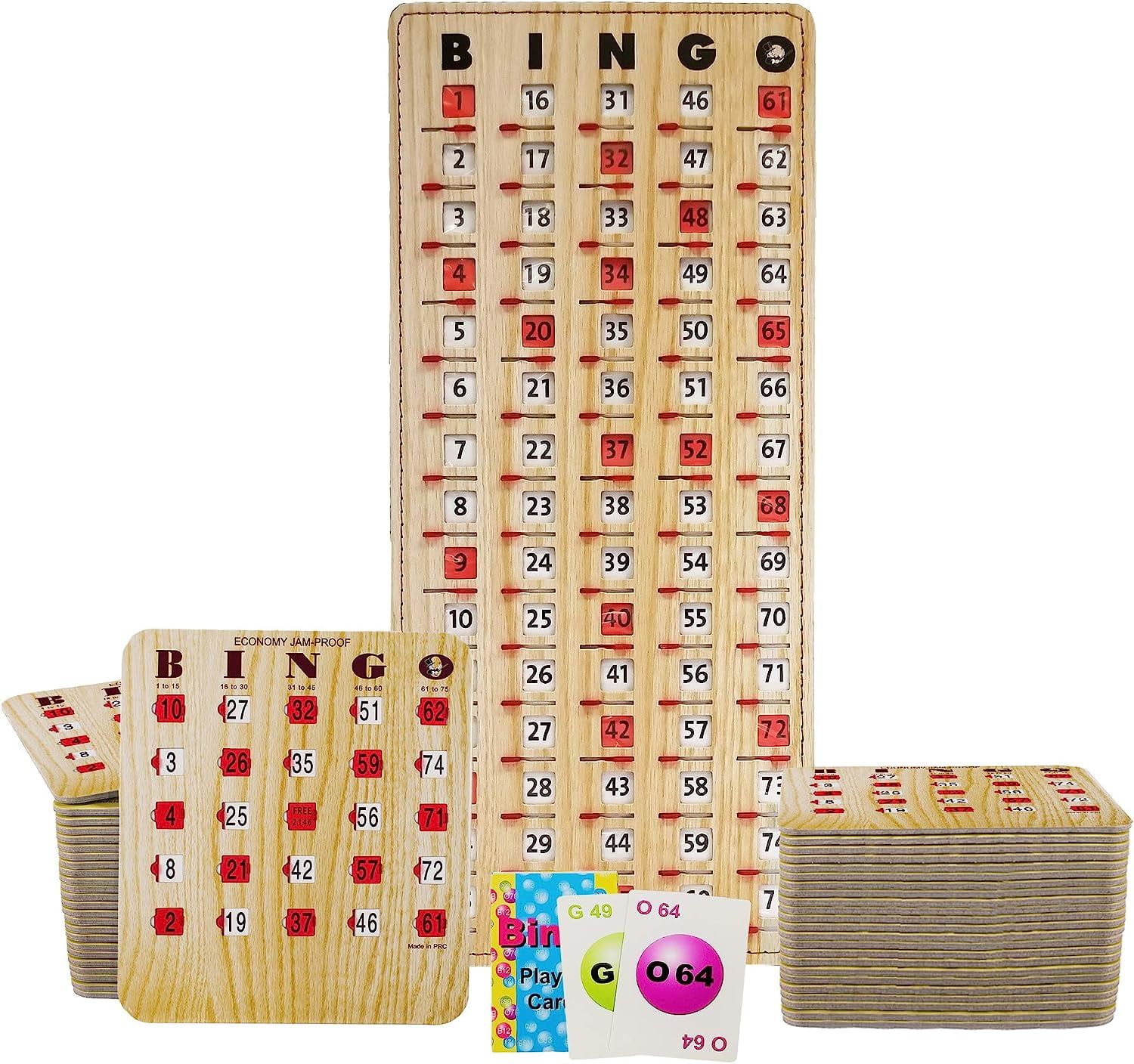 Tan Woodgrain Portable Bingo Set with Sliding Windows