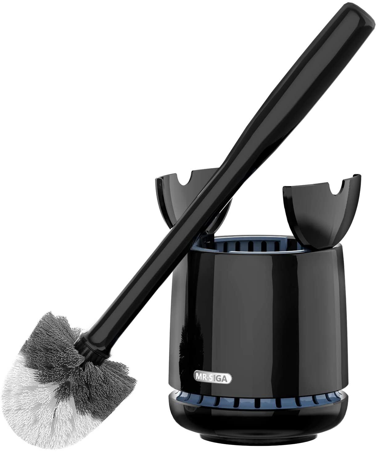 Black Toilet Brush and Holder with Solid Handle and Durable Bristles