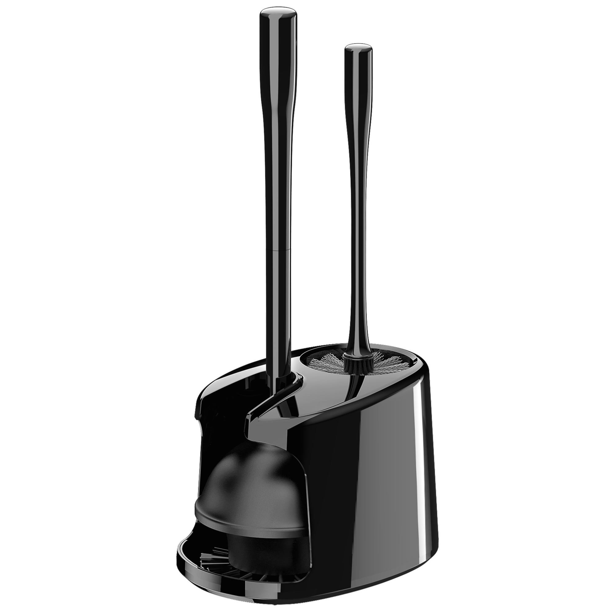 Black Heavy Duty Toilet Plunger and Brush Set with Holder