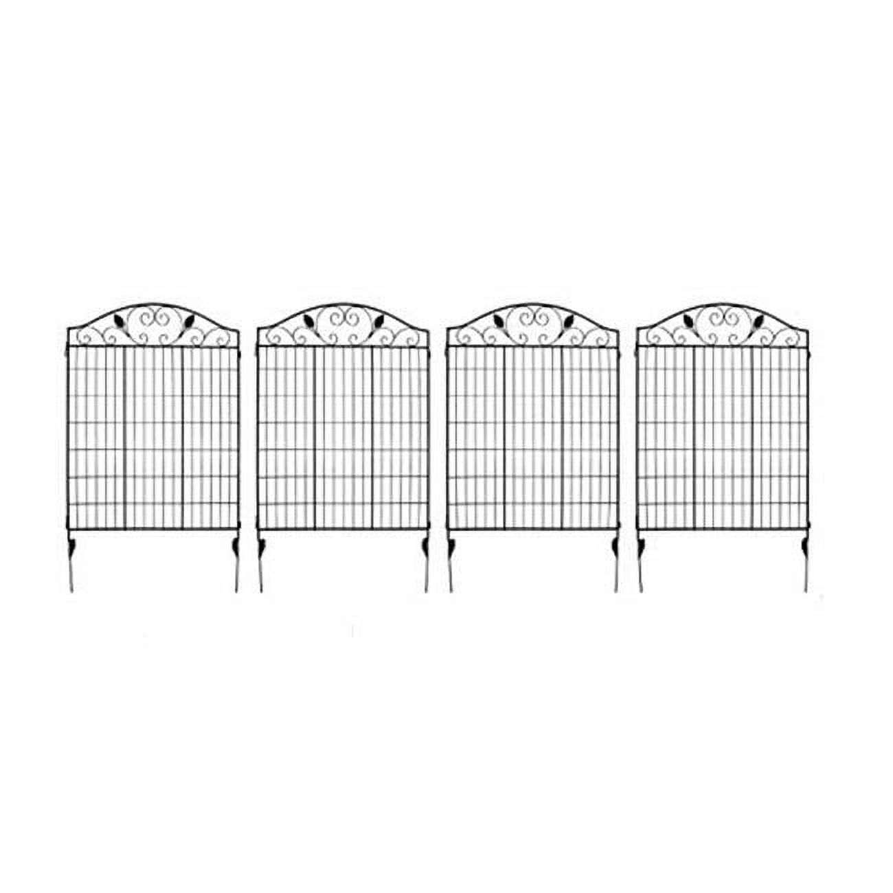 Black Steel Decorative Garden Fence Panels with Leaf Design, 44" x 12'