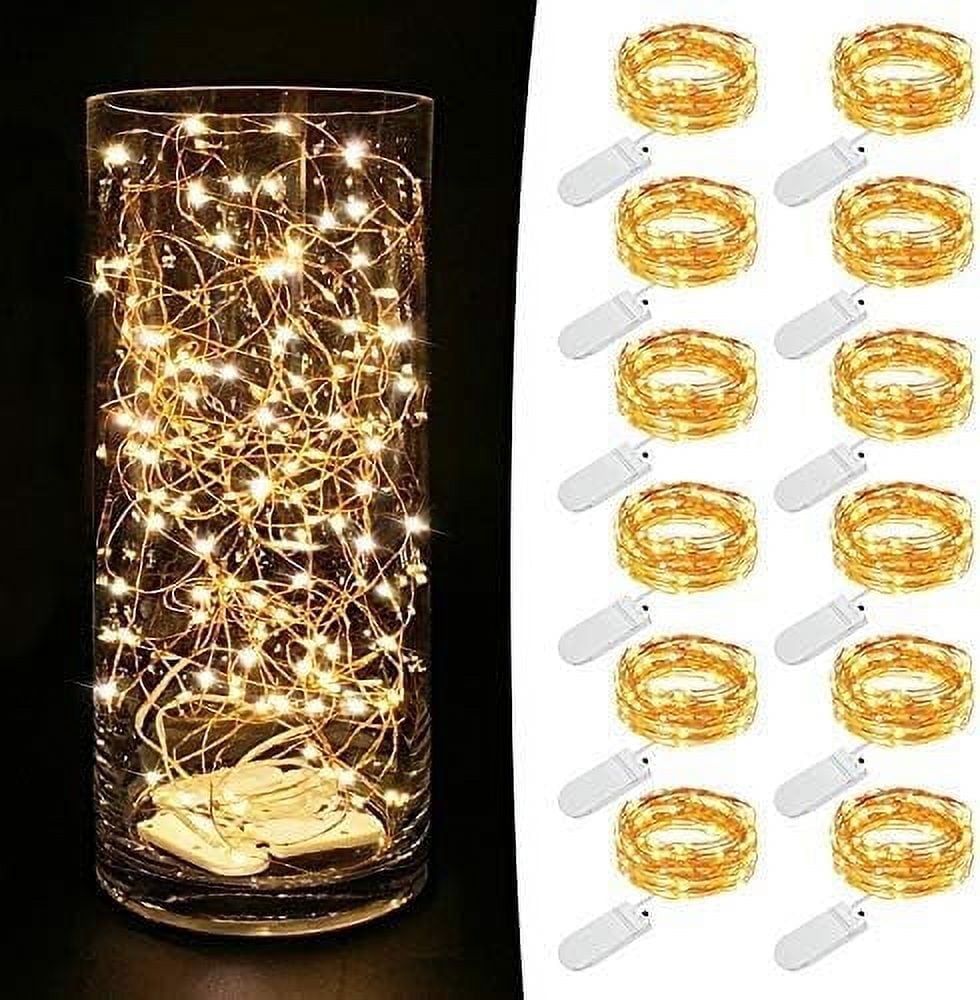 Warm White Battery Powered LED Fairy String Lights, 7.2ft, 12 Pack