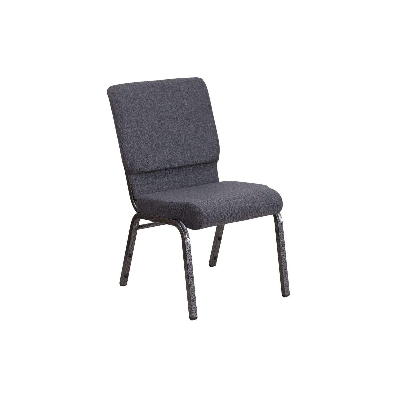 18.5'' Dark Gray Fabric Stacking Church Chair with Silver Steel Frame