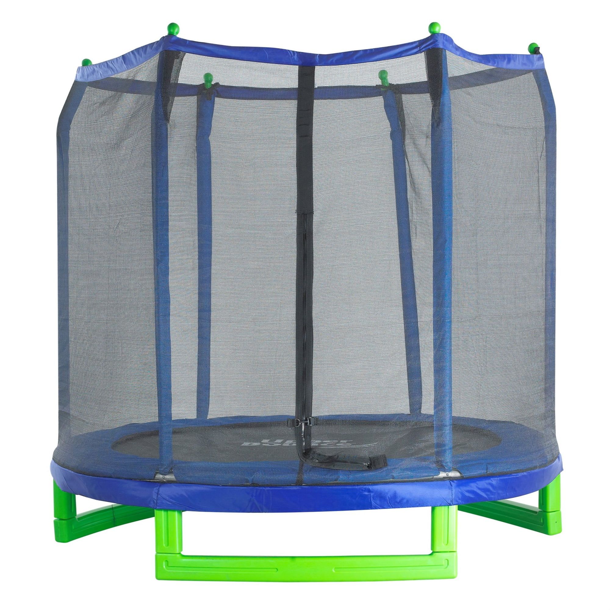 7' Round Black and Green Kids' Trampoline with Enclosure