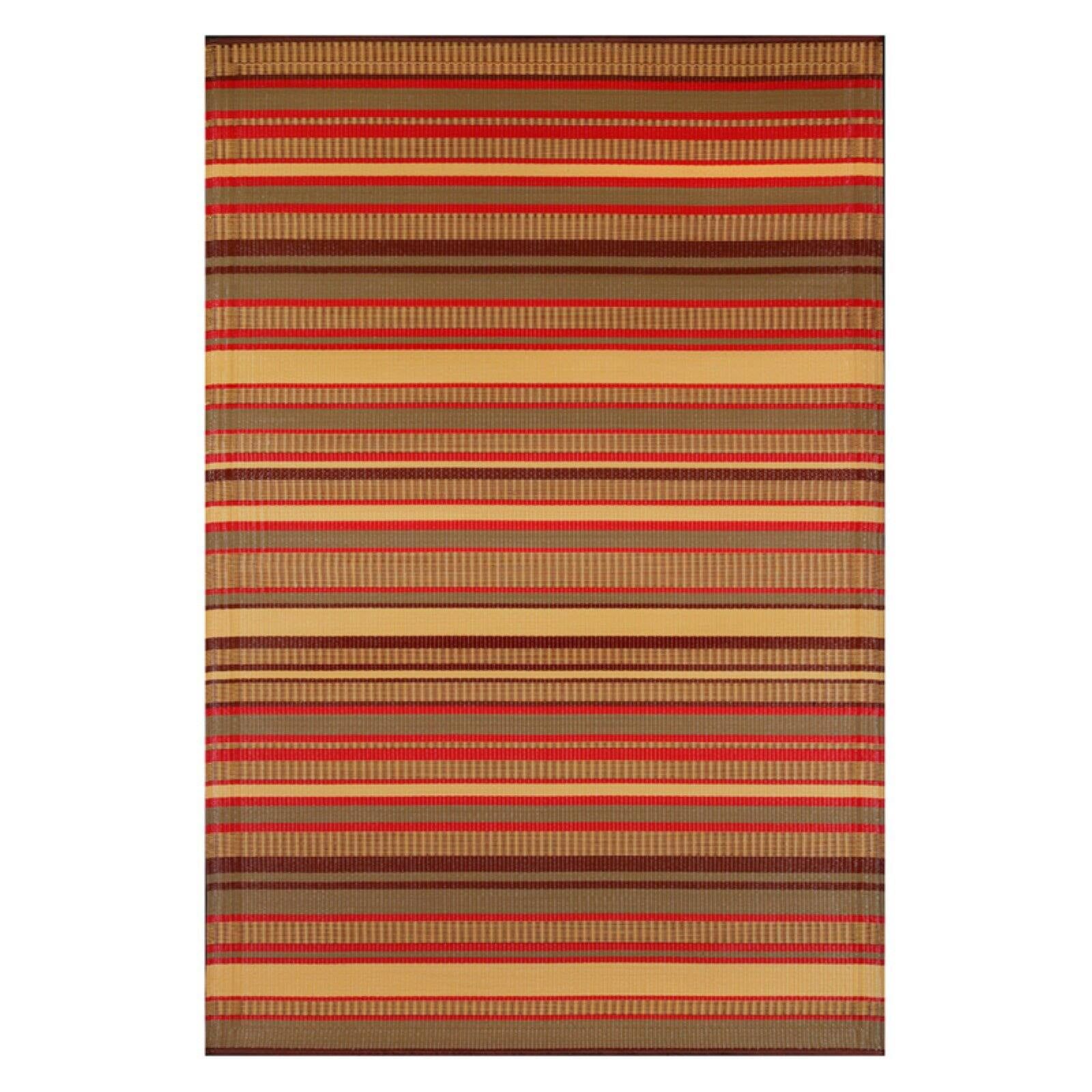 Warm Brown and Red Striped 4' x 6' Outdoor Rug