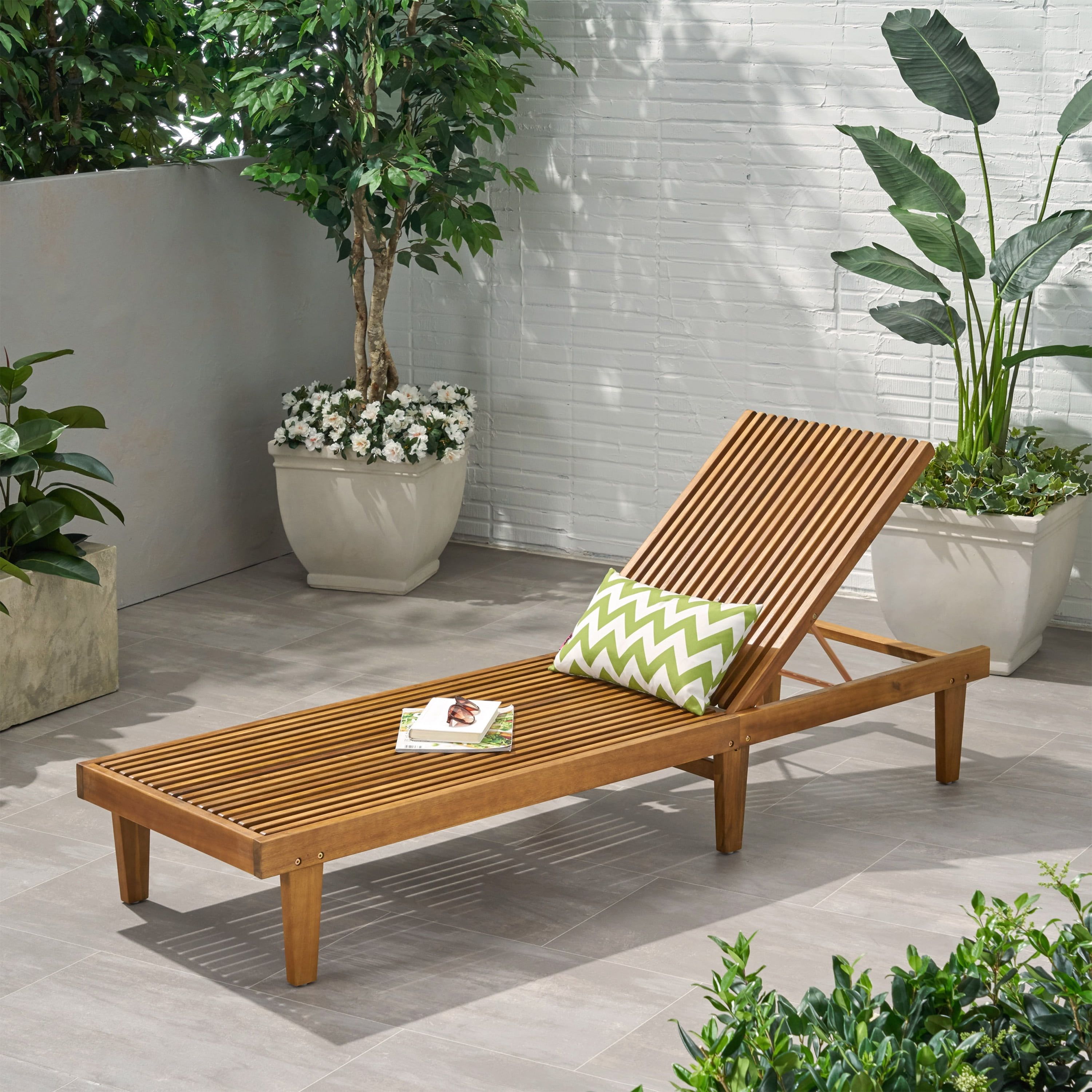 Teak Finish Acacia Wood Outdoor Chaise Lounge